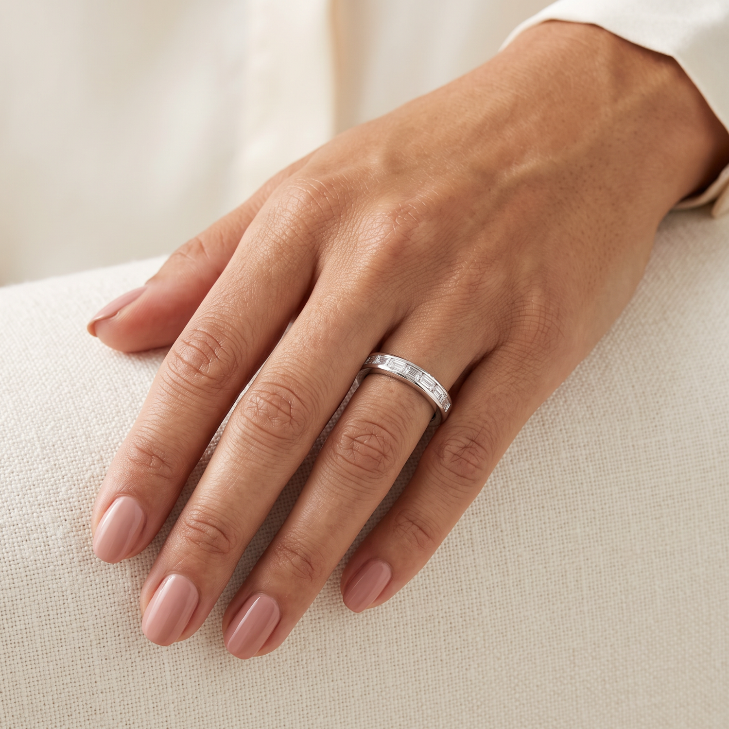 Anillo de Plata Esterlina 925 Riel Circon Baguette-3