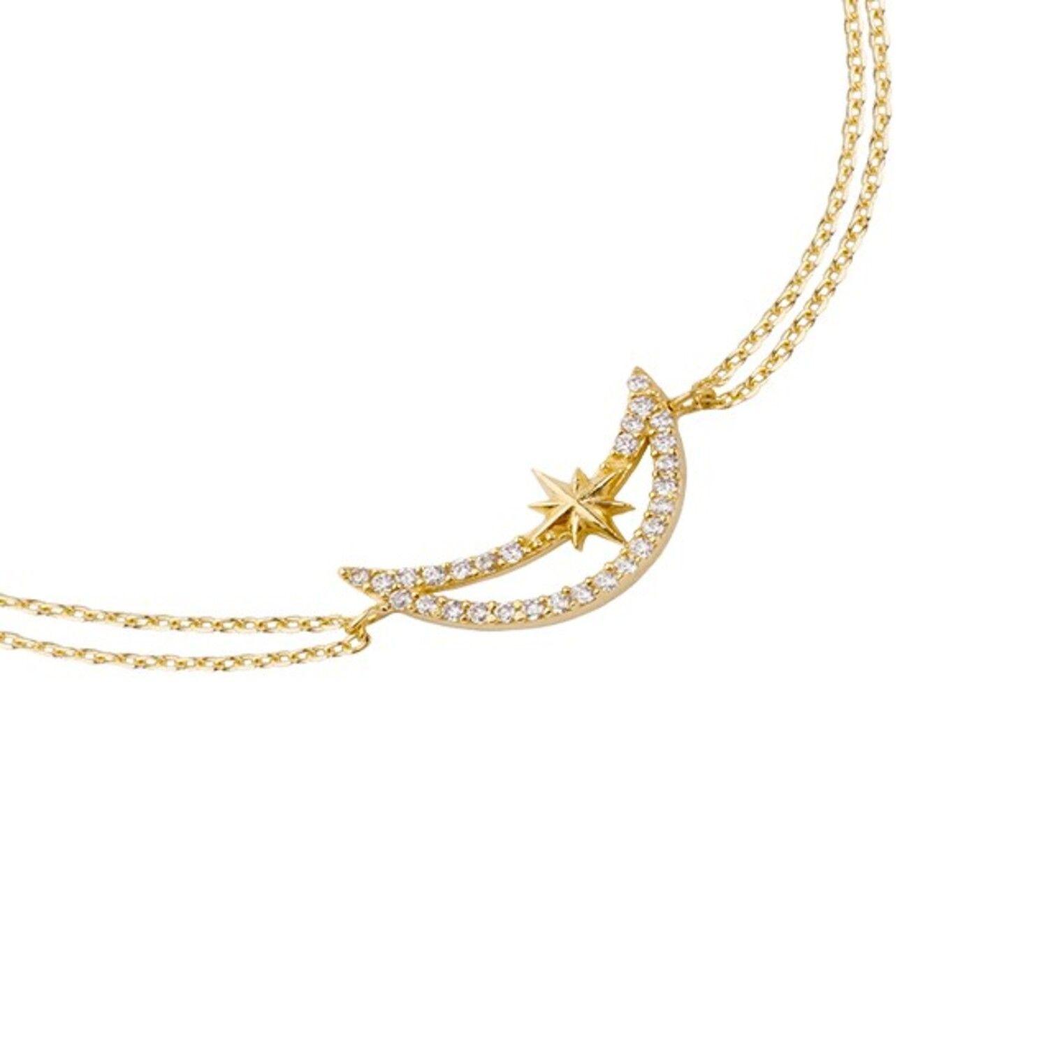 Pulsera de Plata Esterlina 925 Luna Circon Revestido en Oro 18kt-2