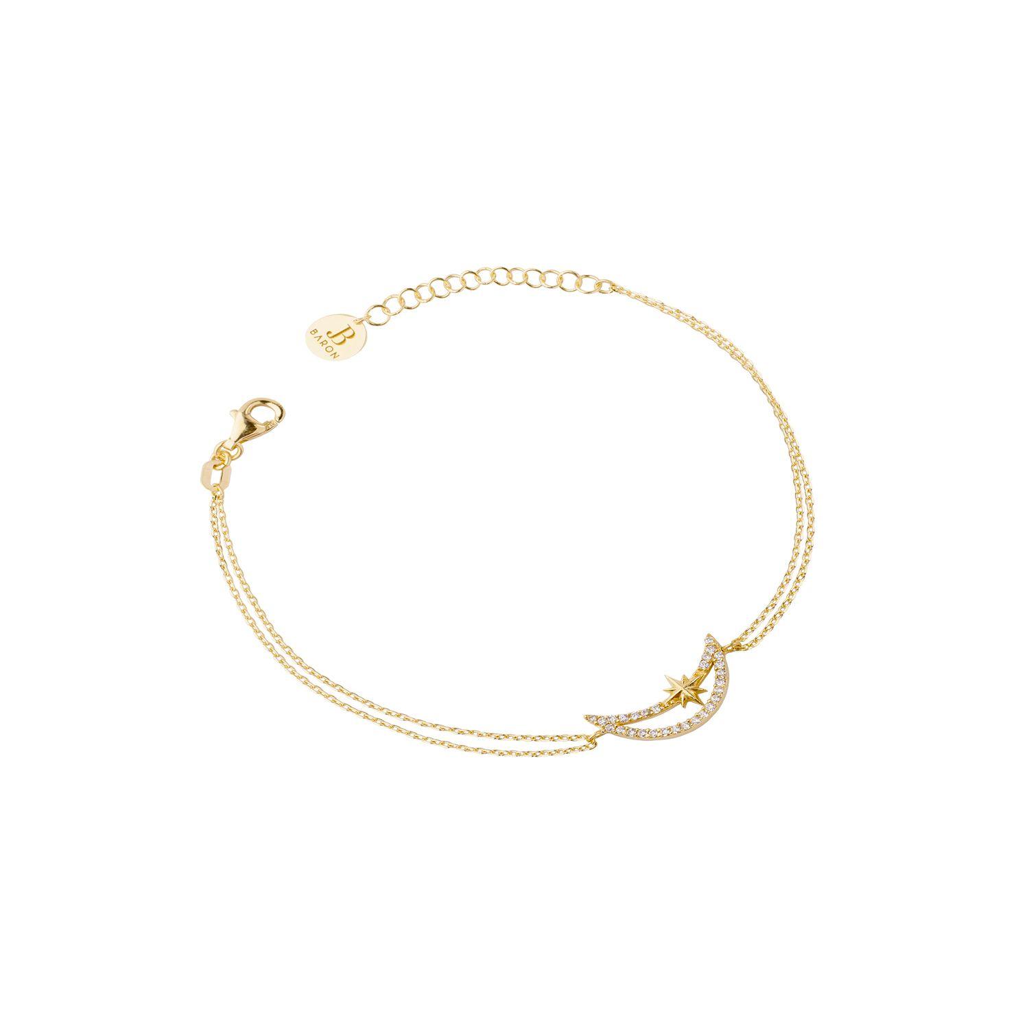 Pulsera de Plata Esterlina 925 Luna Circon Revestido en Oro 18kt-0