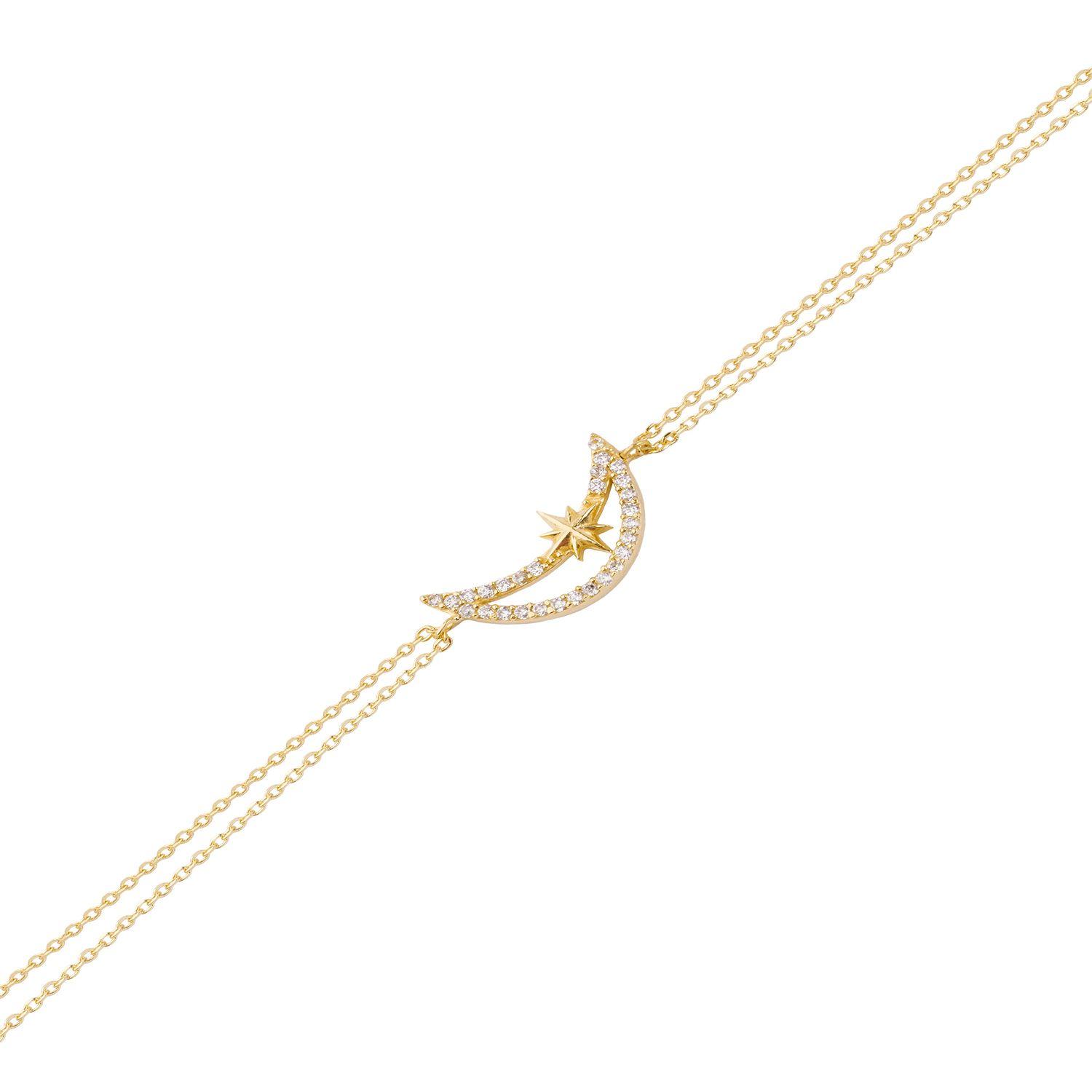 Pulsera de Plata Esterlina 925 Luna Circon Revestido en Oro 18kt-1