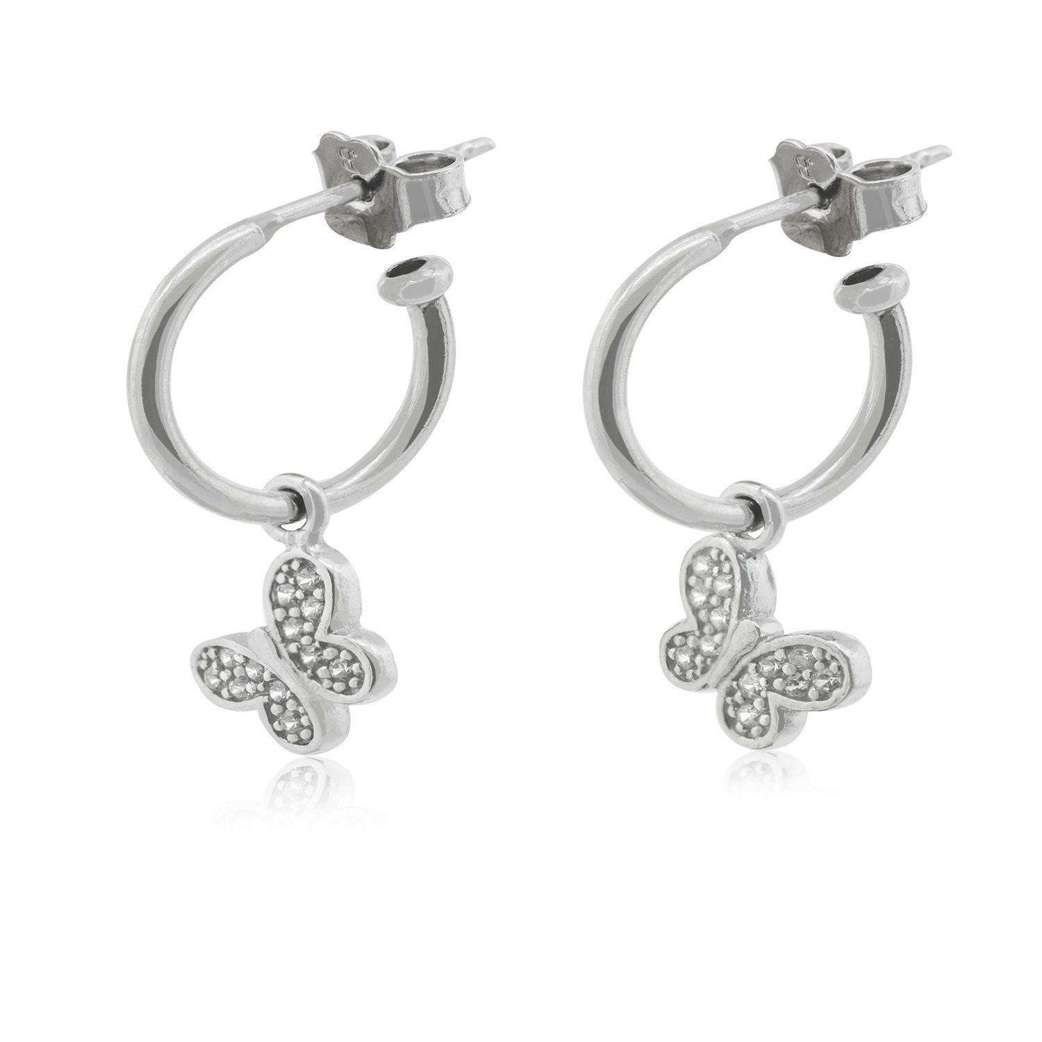 Aros de Plata Esterlina 925 Argollas Circonita Mariposa-2