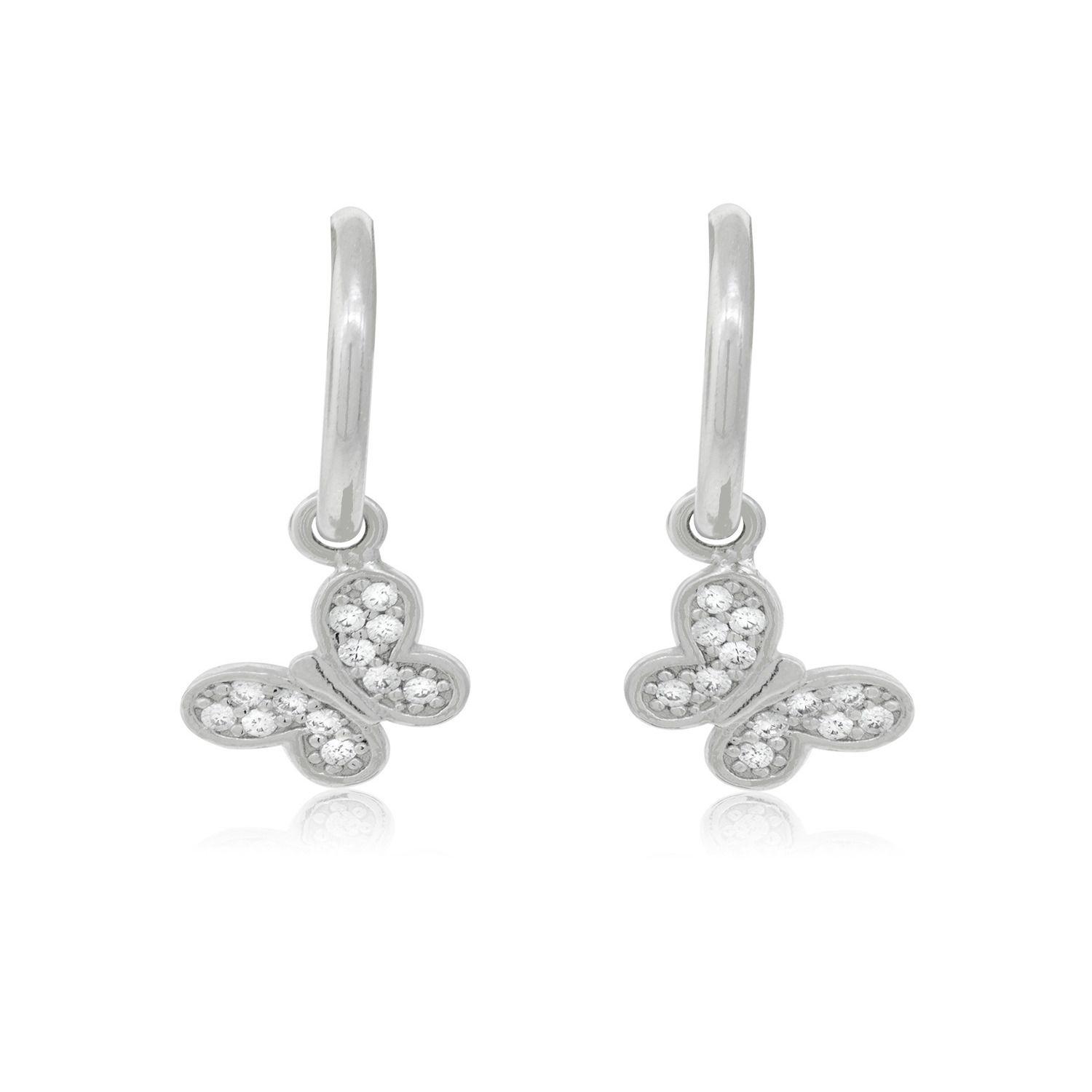 Aros de Plata Esterlina 925 Argollas Circonita Mariposa-0