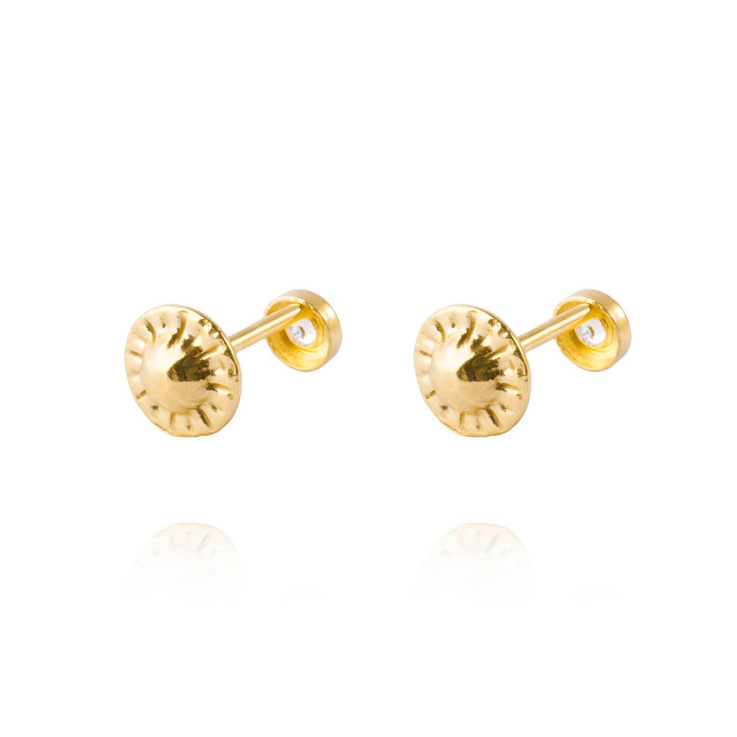 Aros de Oro 18kt Con Punto de Luz Circonita-2