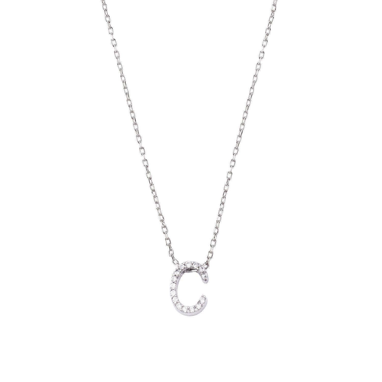 Collar de Plata Esterlina 925 Letra C Circon-0