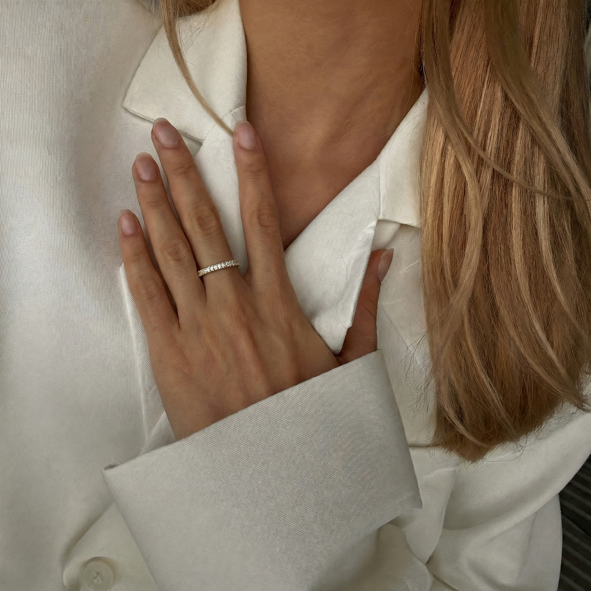 Anillo Compromiso de Oro 18Kt Medio Cintillo 2 Filas Circón-3