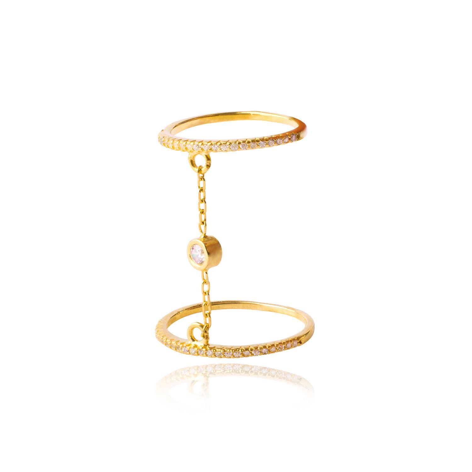 Anillo de Plata Esterlina 925 Cadena Doble Revestido en Oro 18kt-0