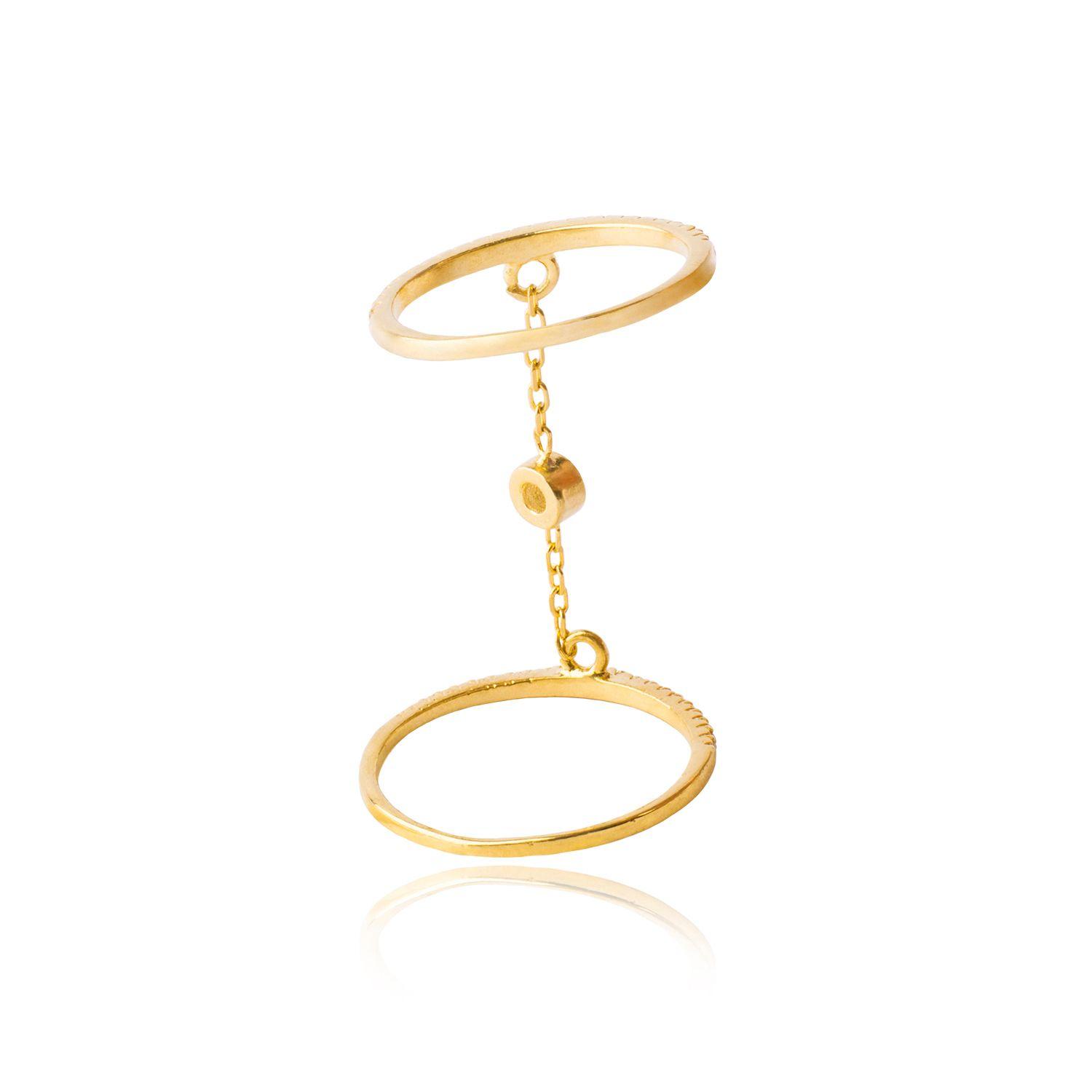 Anillo de Plata Esterlina 925 Cadena Doble Revestido en Oro 18kt-2