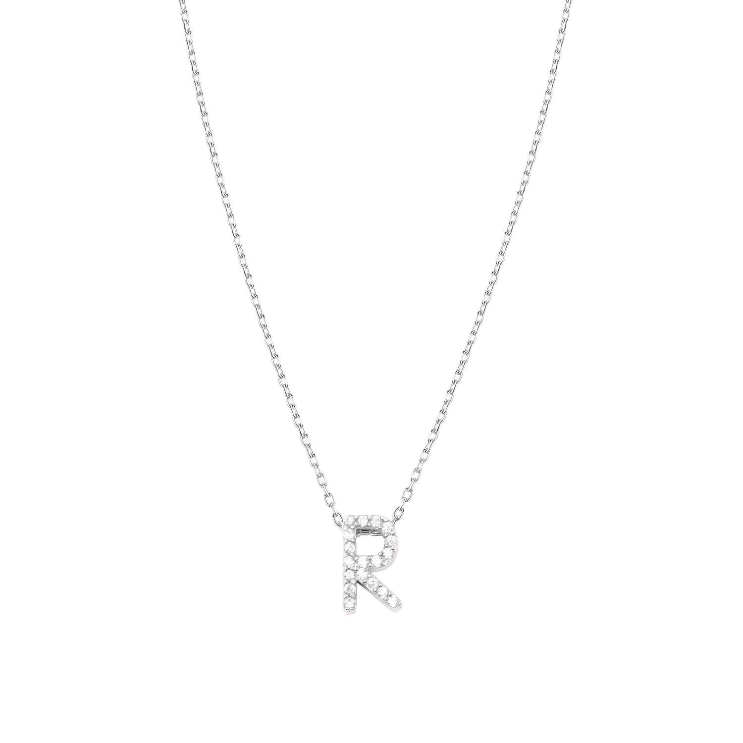 Collar de Plata Esterlina 925 Letra R Circon-2