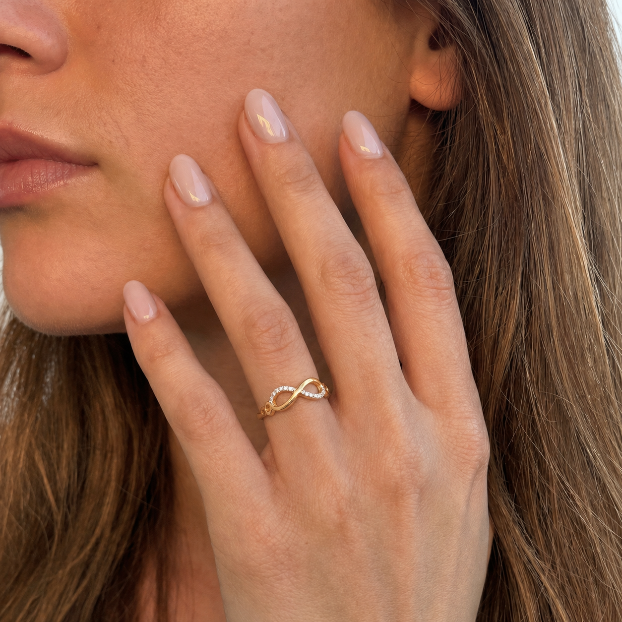 Anillo de Oro Amarillo 18kt Infinito Circonitas y Liso-3