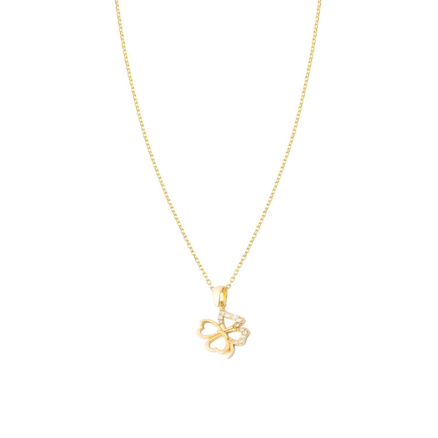 Collar de Plata Esterlina 925 Trébol Circonita Revestida en Oro 18kt-0