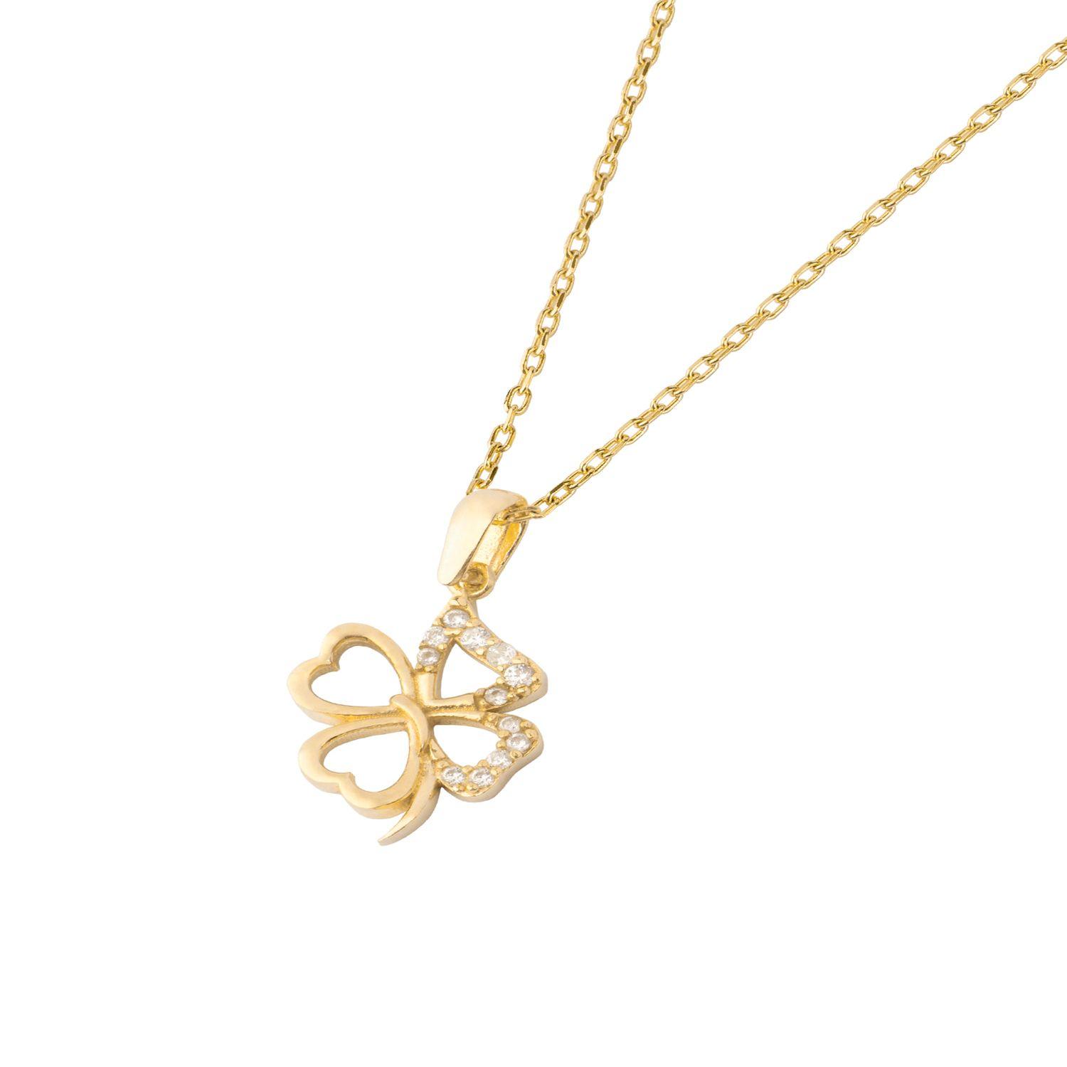 Collar de Plata Esterlina 925 Trébol Circonita Revestida en Oro 18kt-1