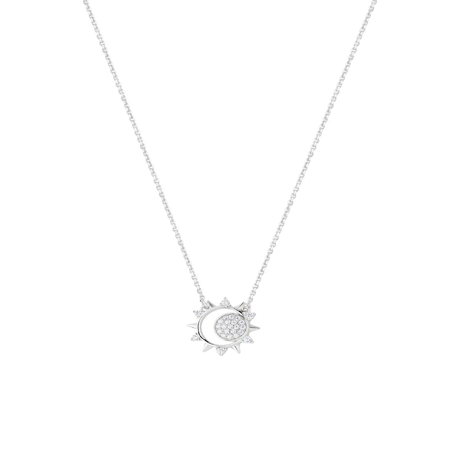 Collar de Plata Esterlina 925 Sol Luna Circon-2