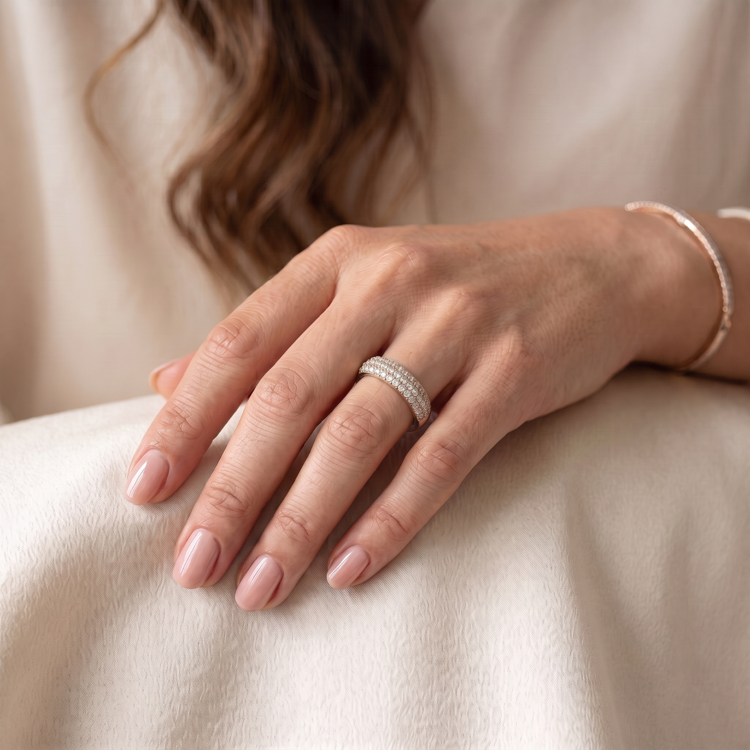 Anillo de Plata Esterlina 925 Revestido en Oro Rosado 18kt Triple Riel Circon-3