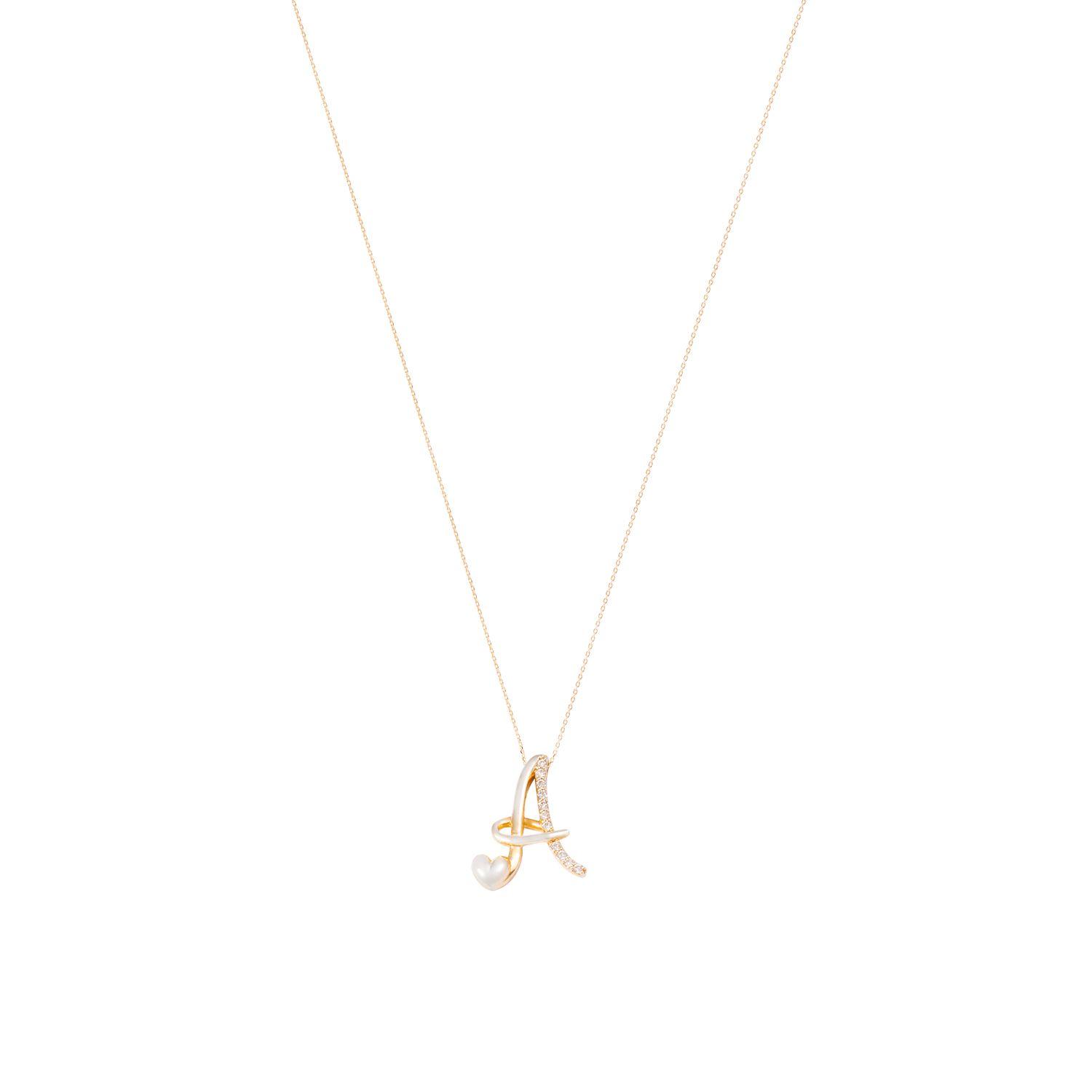 Collar Oro Blanco 18kt Letra A Diamante 7 Pts-2