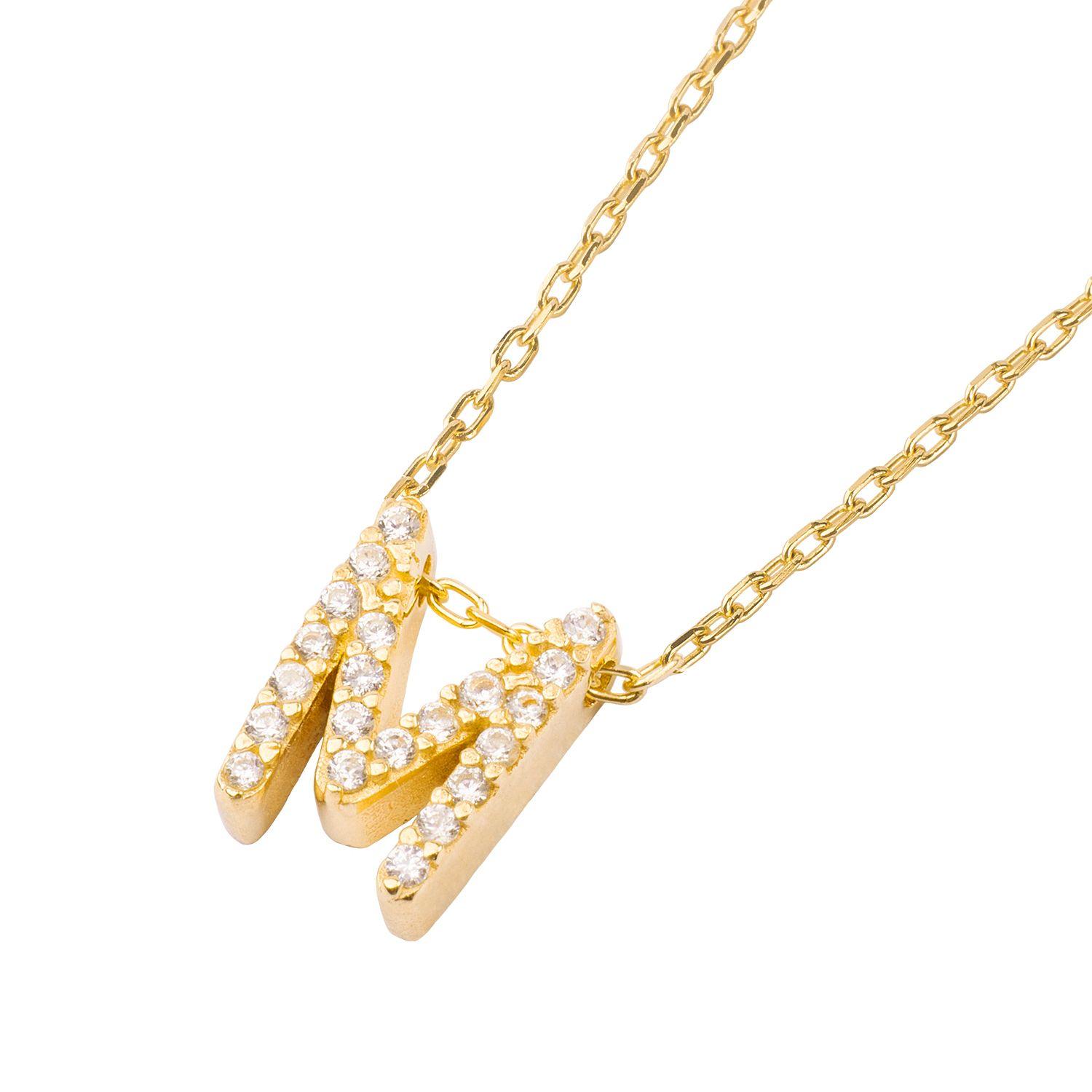 Collar de Plata Esterlina 925 Letra M Circon Revestido en Oro 18kt-1