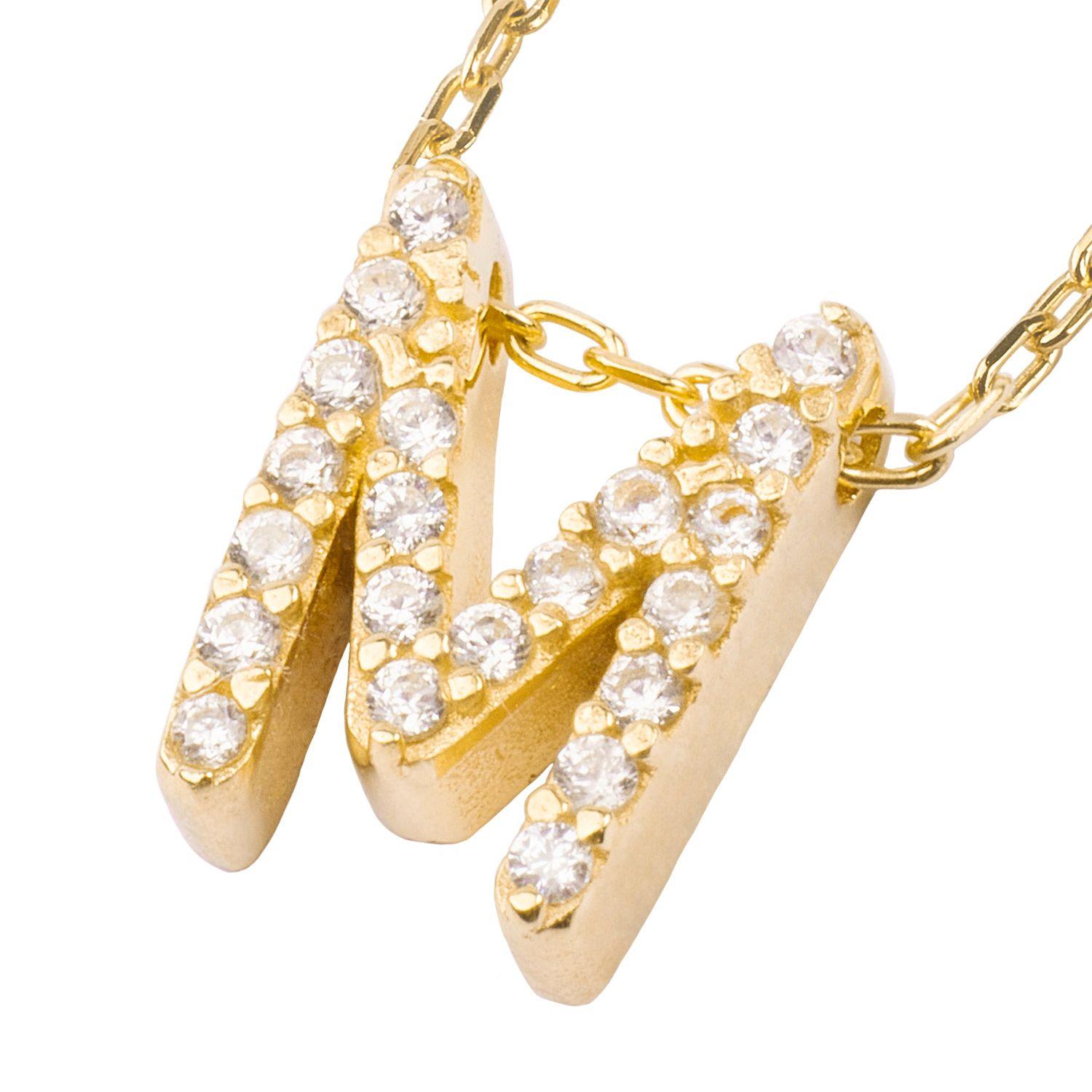 Collar de Plata Esterlina 925 Letra M Circon Revestido en Oro 18kt-2