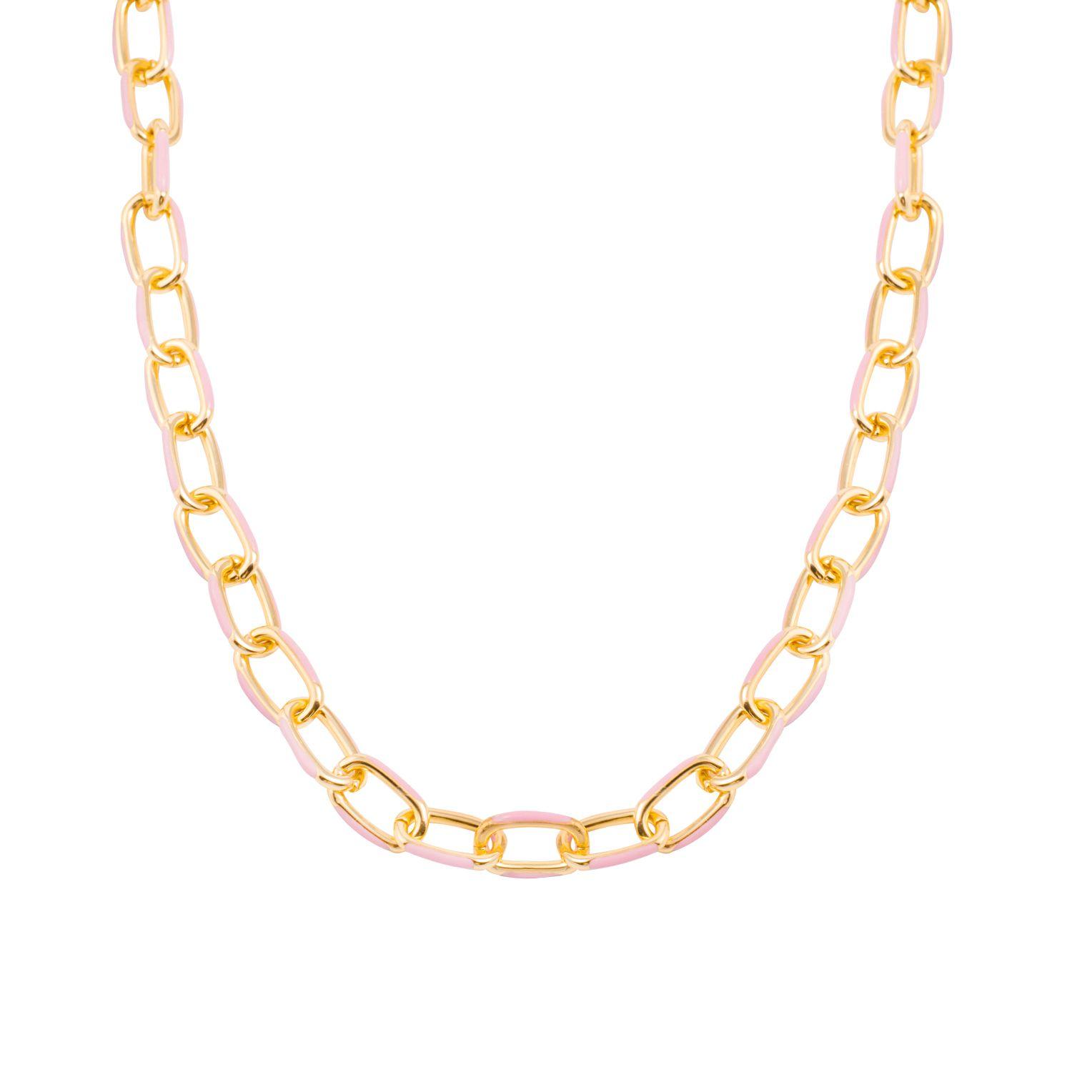 Collar de Plata Esterlina 925 Eslabones rosados Bañado en Oro 14kt-1