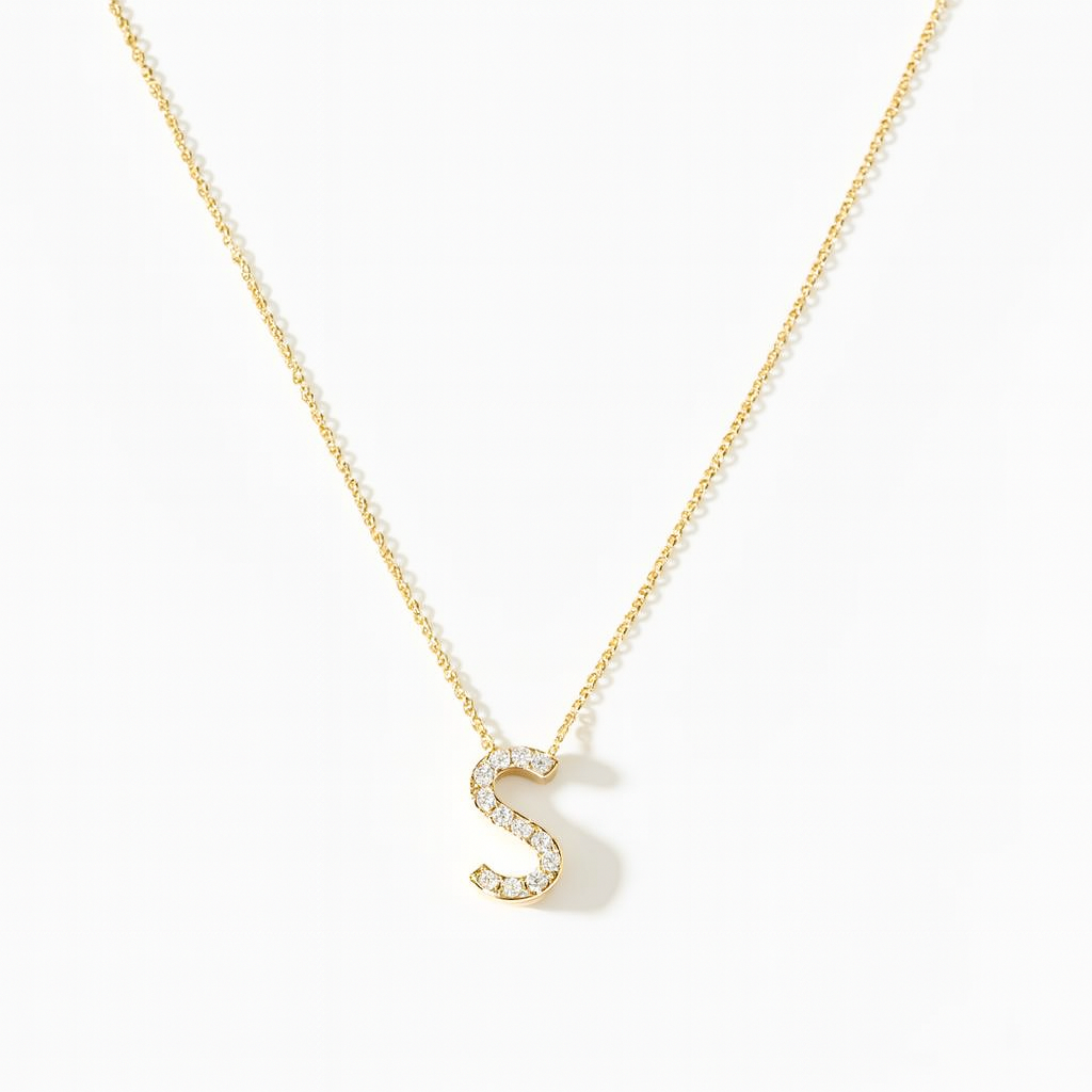 Collar de Oro 18kt Diamantes Letra S con 7 Pts  Corte Brillante-2