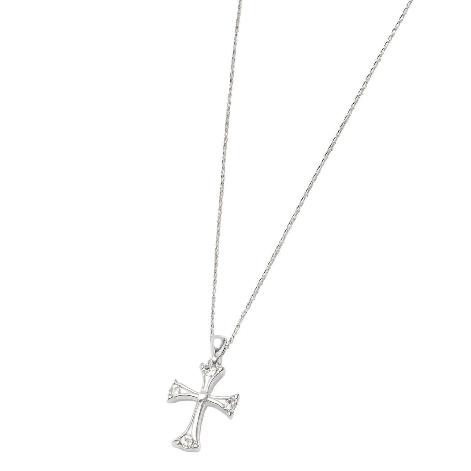 Collar de Oro Blanco 18kt Cruz Protectora con Diamante 10Pts-2