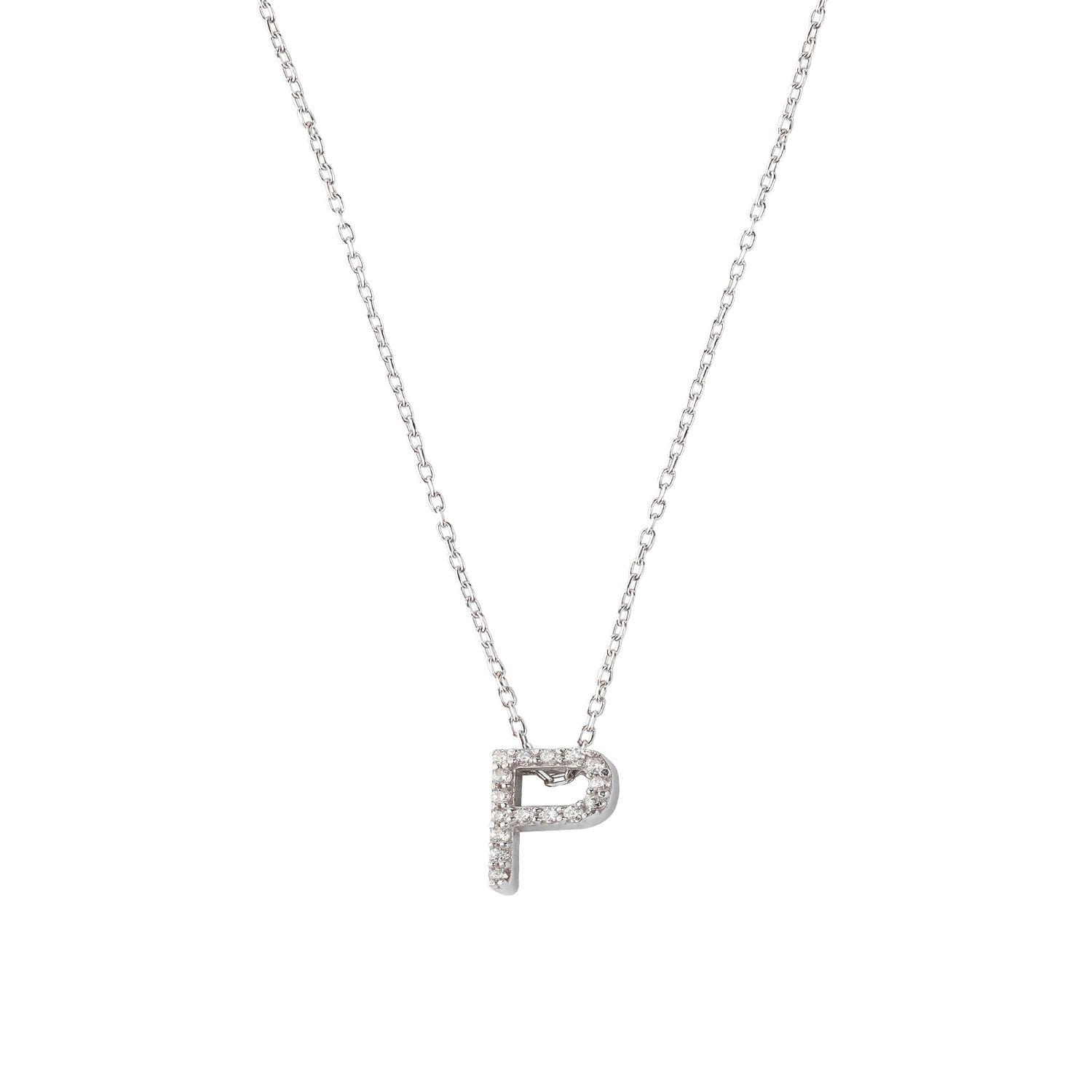 Collar de Plata Esterlina 925 Letra P Circon-2