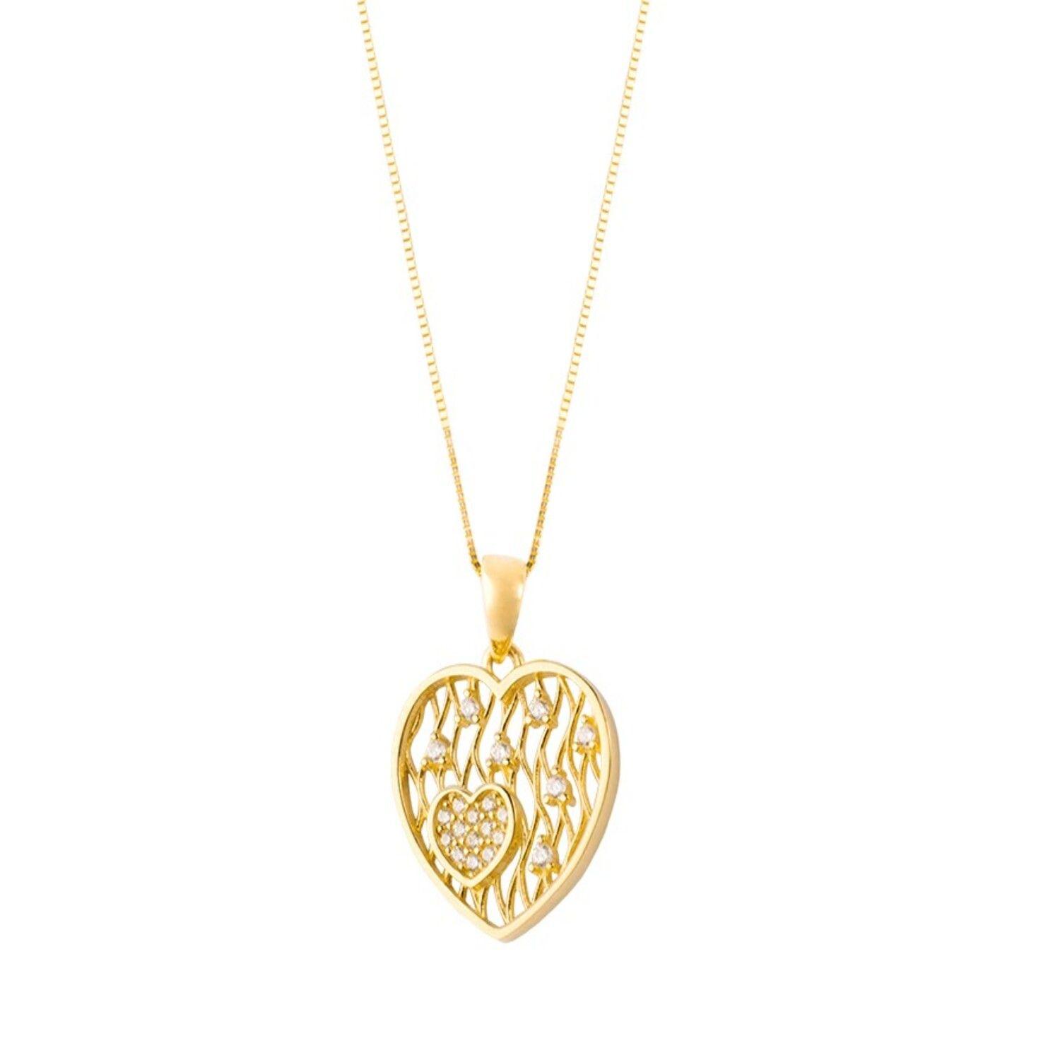 Colgante de Oro 18kt Corazon Calado Circon-2