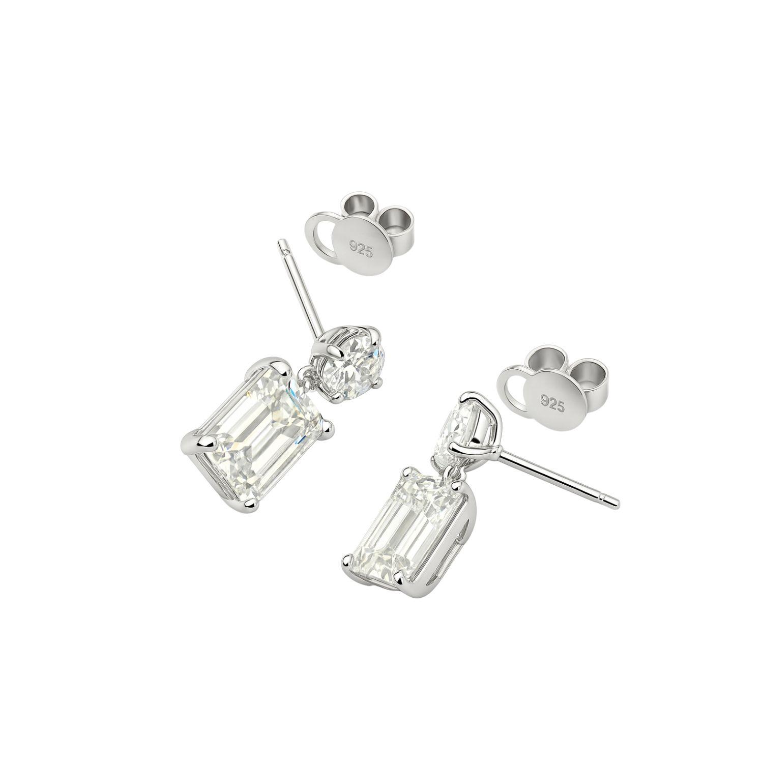 Aros de Plata Esterlina 925 Circonita Emerald Cut-2