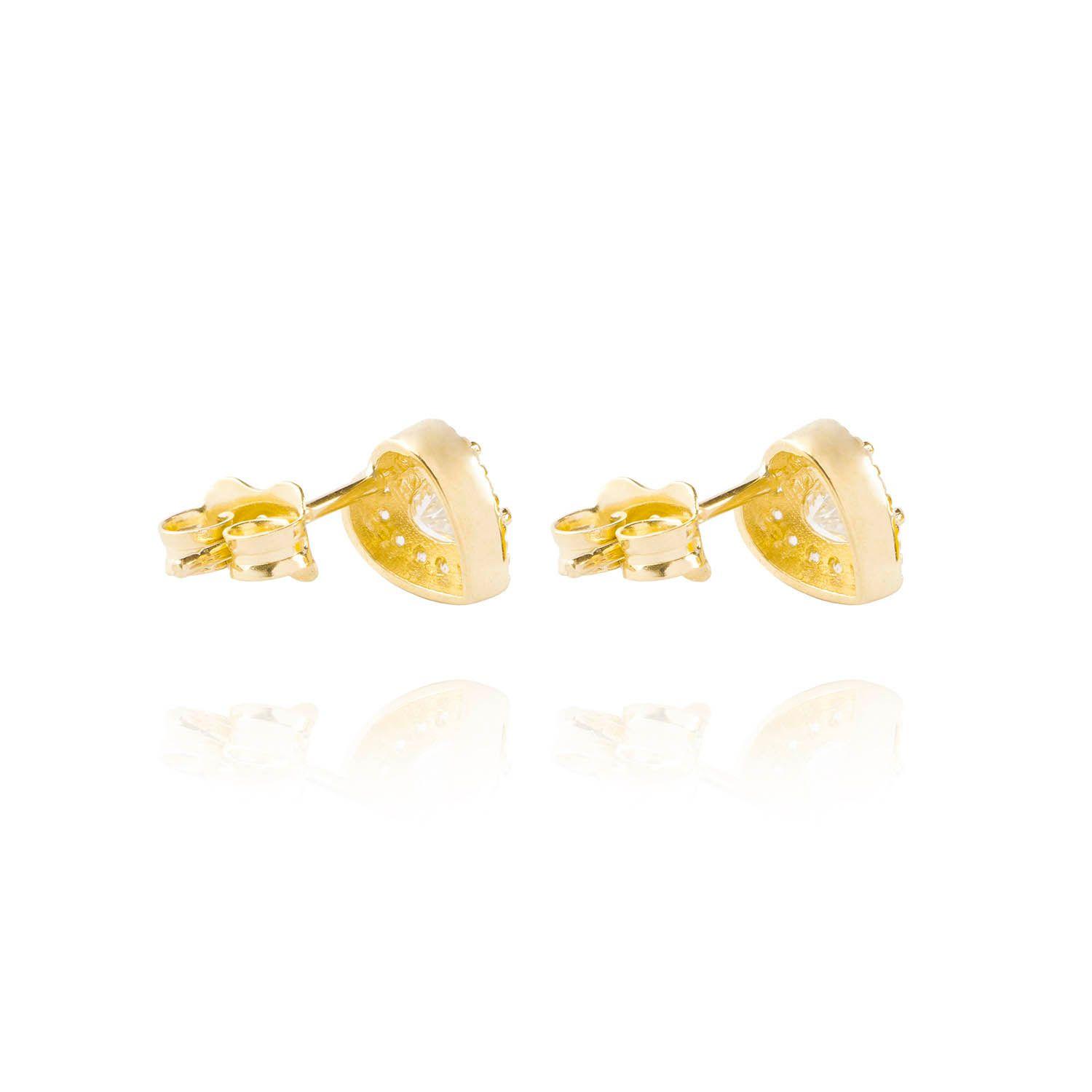 Aros Oro Amarillo 18kt Tipo Corazón Con Circonita-1