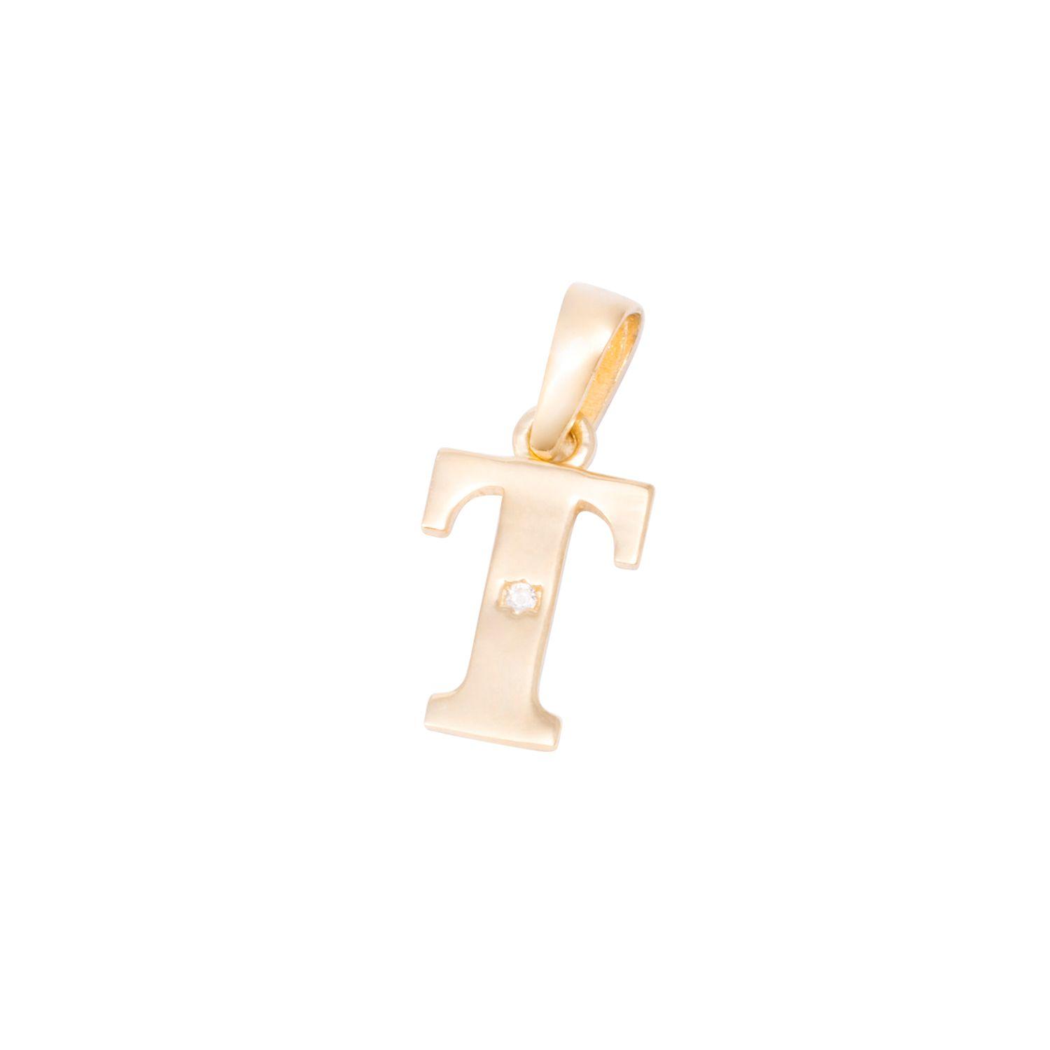 Colgante de Oro de 18kt Circonitas letra T-0