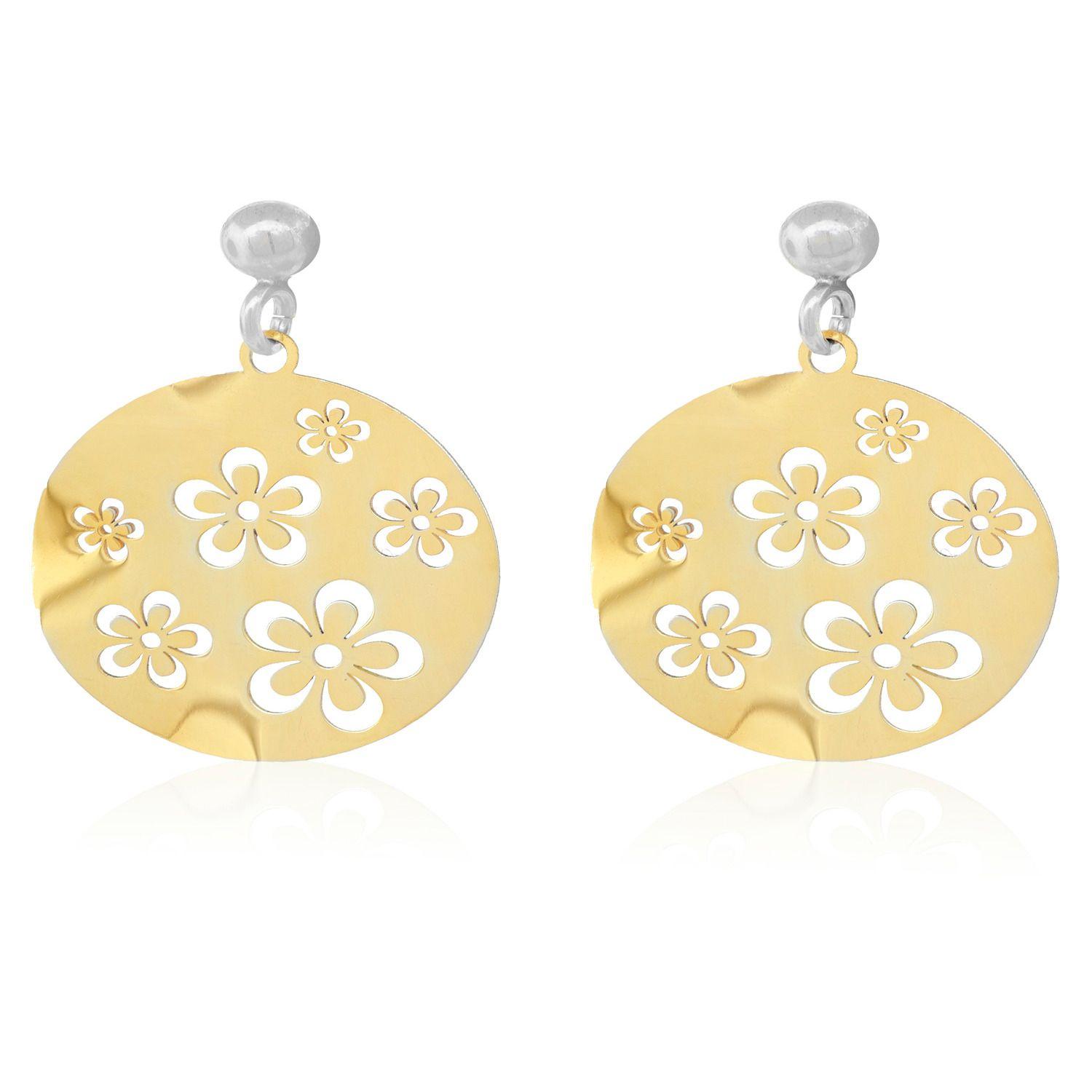 Aros Plata Revestida en Oro 18kt Disco Flores-0
