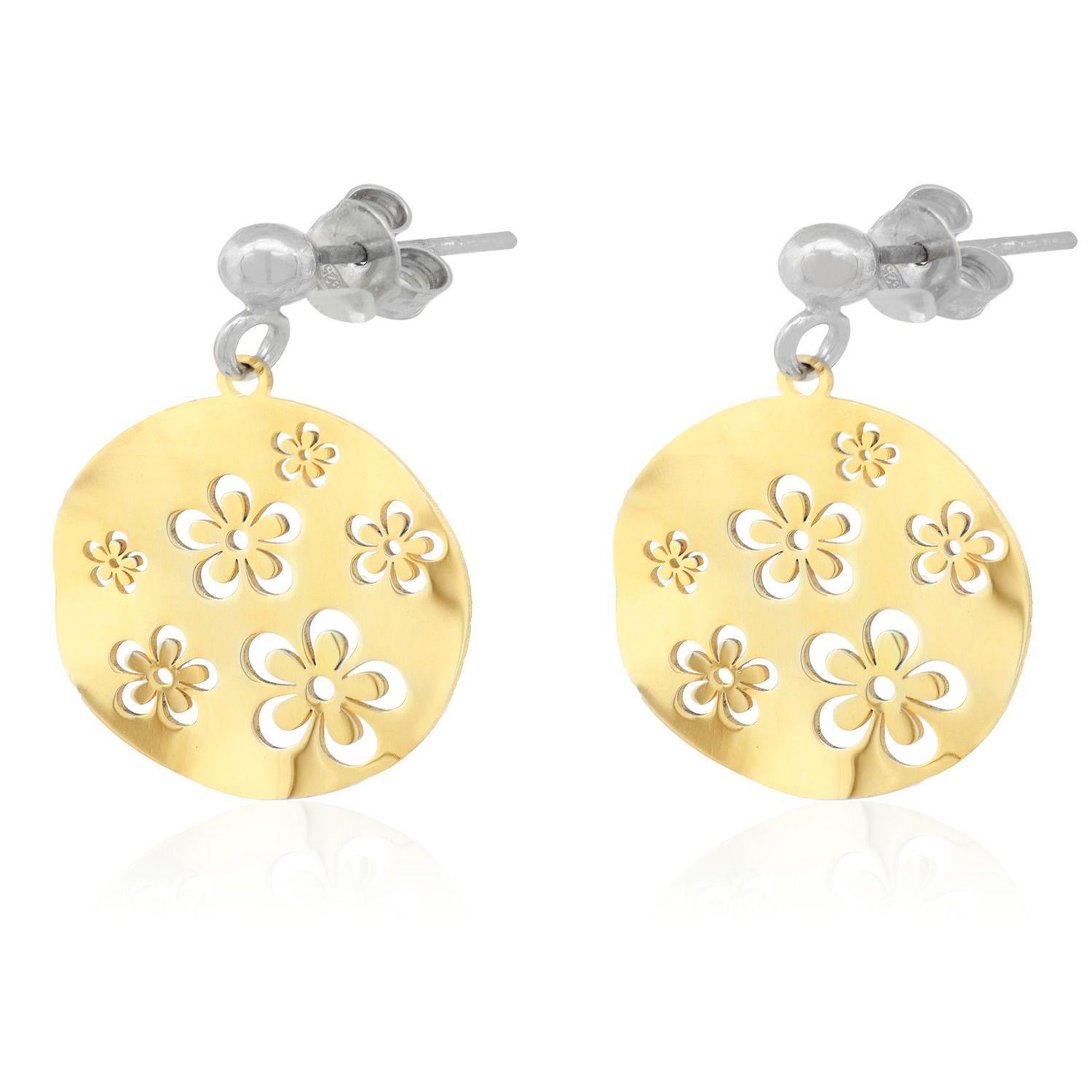 Aros Plata Revestida en Oro 18kt Disco Flores-1