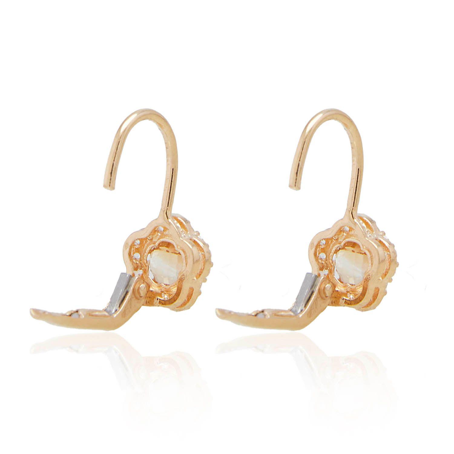 Aros de Oro 18kt Flor Citrino Circón-2