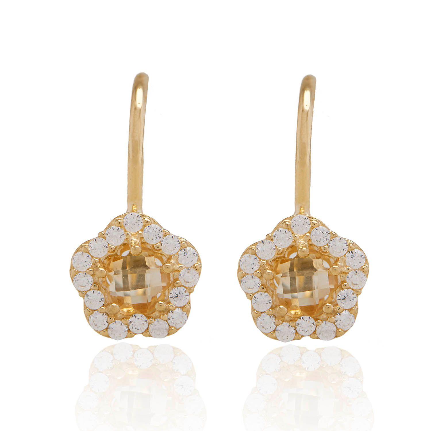Aros de Oro 18kt Flor Citrino Circón-0