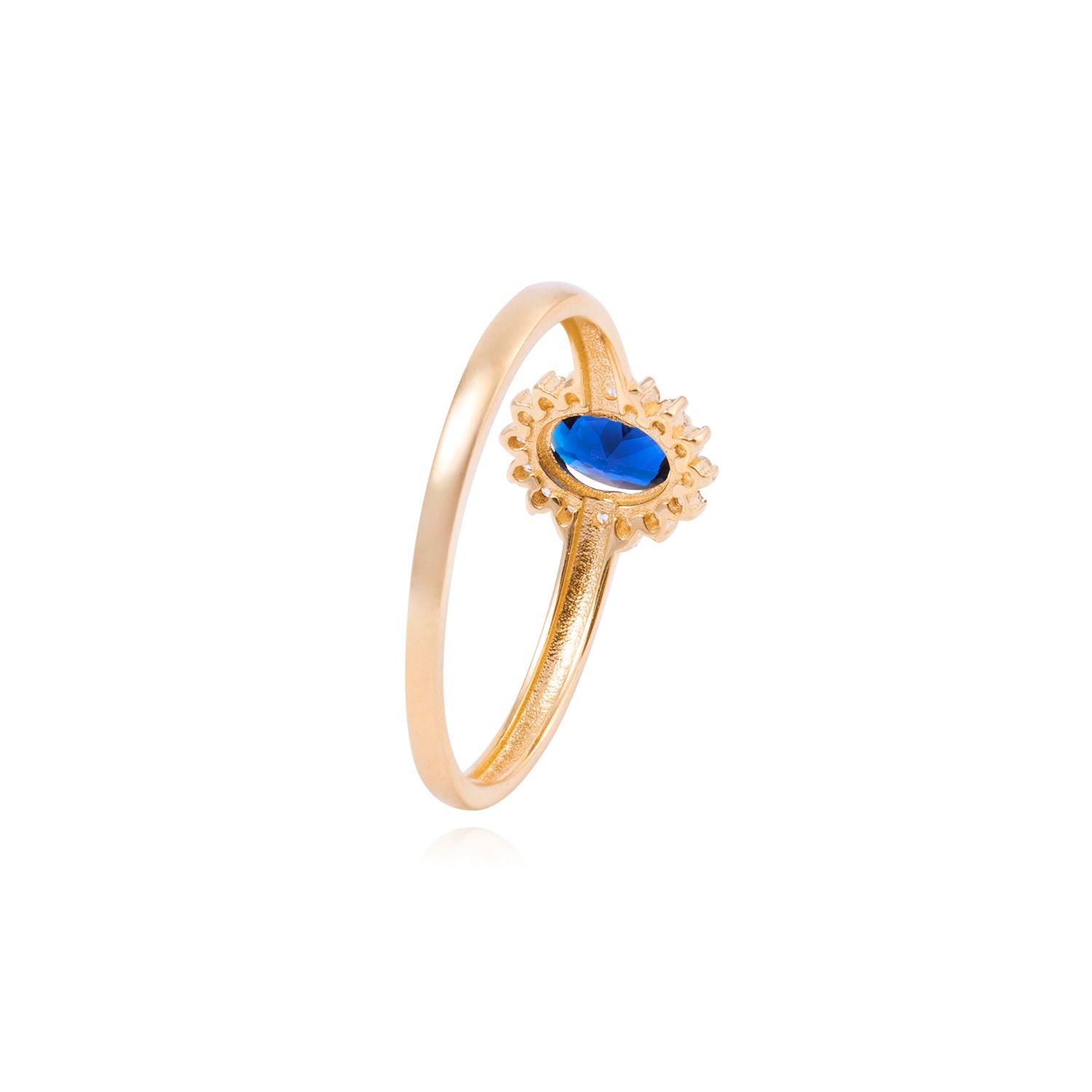 Anillo Compromiso de Oro 18Kt Roseta Circonita-Zafiros-2