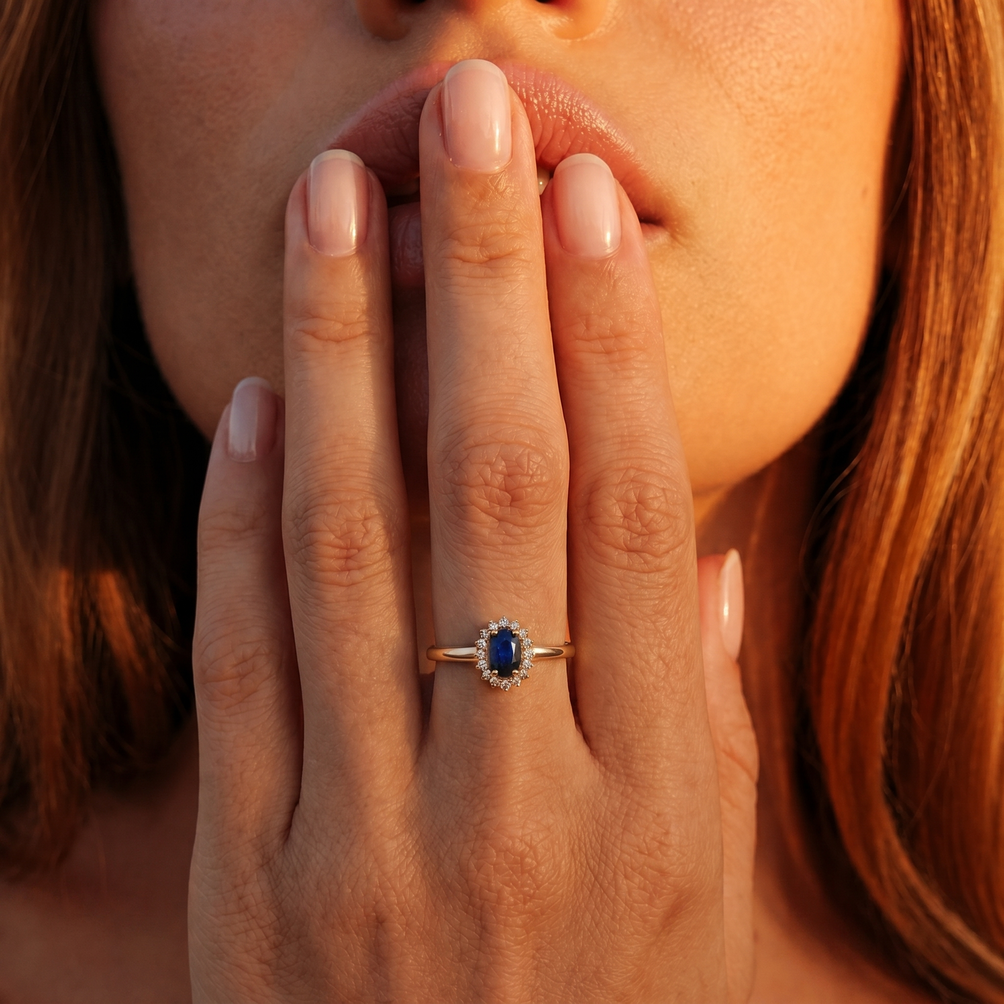 Anillo Compromiso de Oro 18Kt Roseta Circonita-Zafiros-4