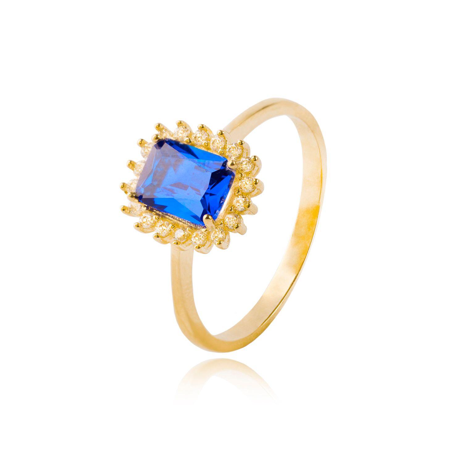Anillo Compromiso de Oro 18kt Modelo Piedra Zafiro y Circones-0
