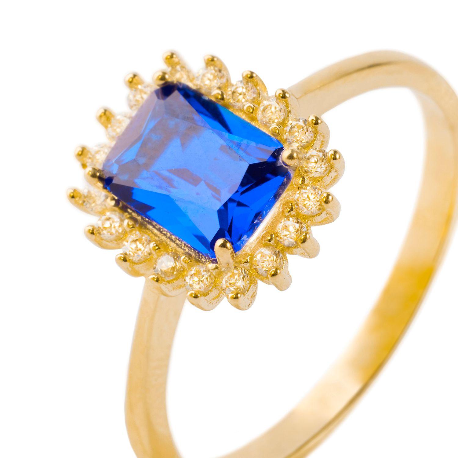 Anillo Compromiso de Oro 18kt Modelo Piedra Zafiro y Circones-1