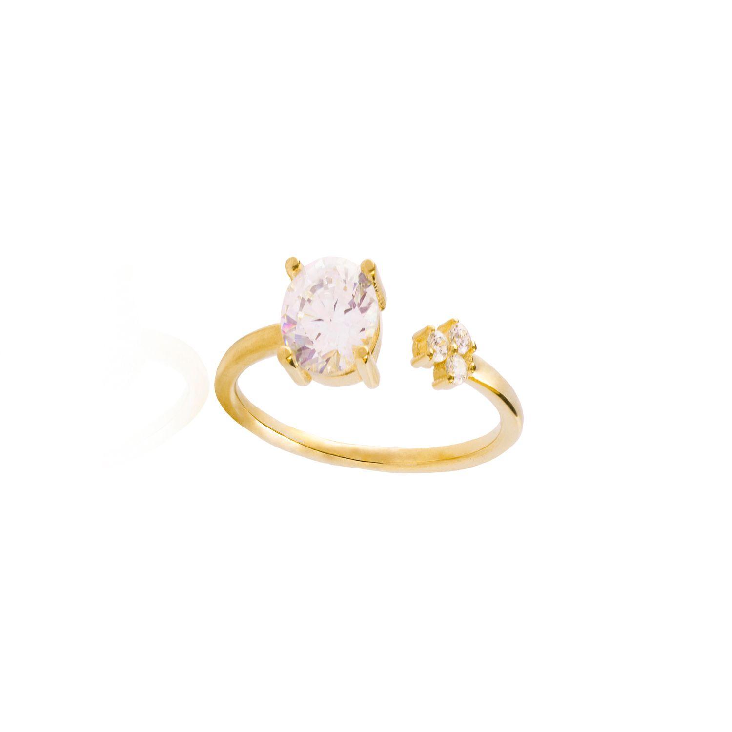 Anillo Oro Amarillo 18kt Abierto y Circonita 6mm-2