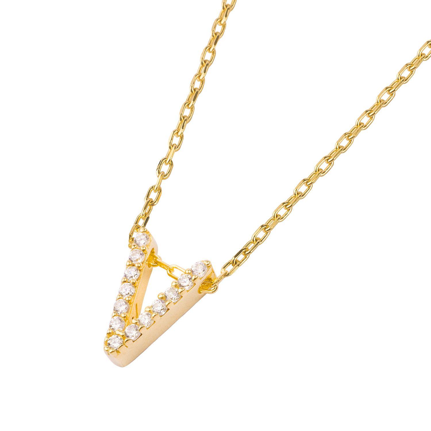 Collar de Plata Esterlina 925 Letra V Circon Revestido en Oro 18kt-0
