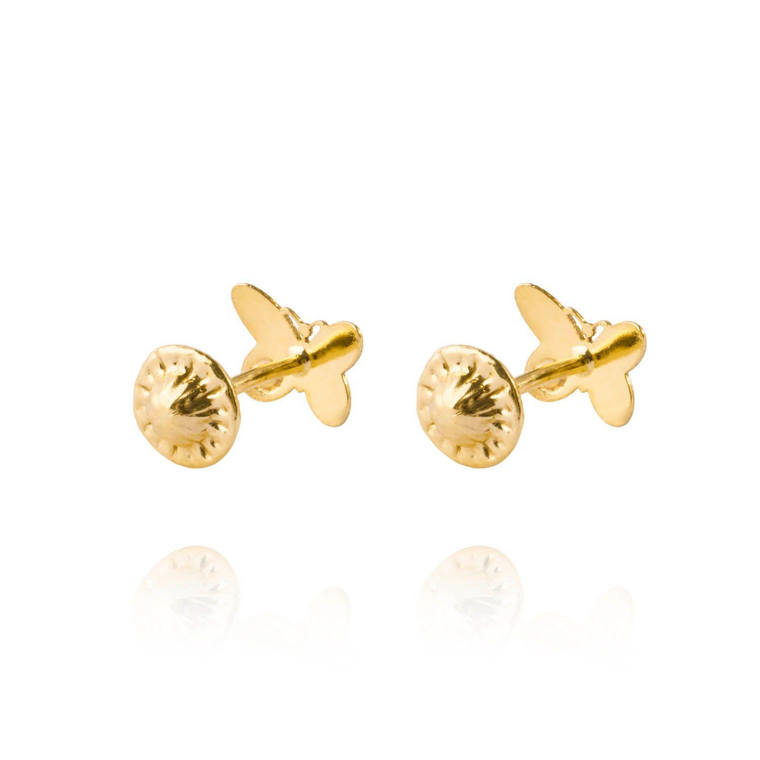 Aros de Oro 18kt Mariposa Circonita Esmaltada-2