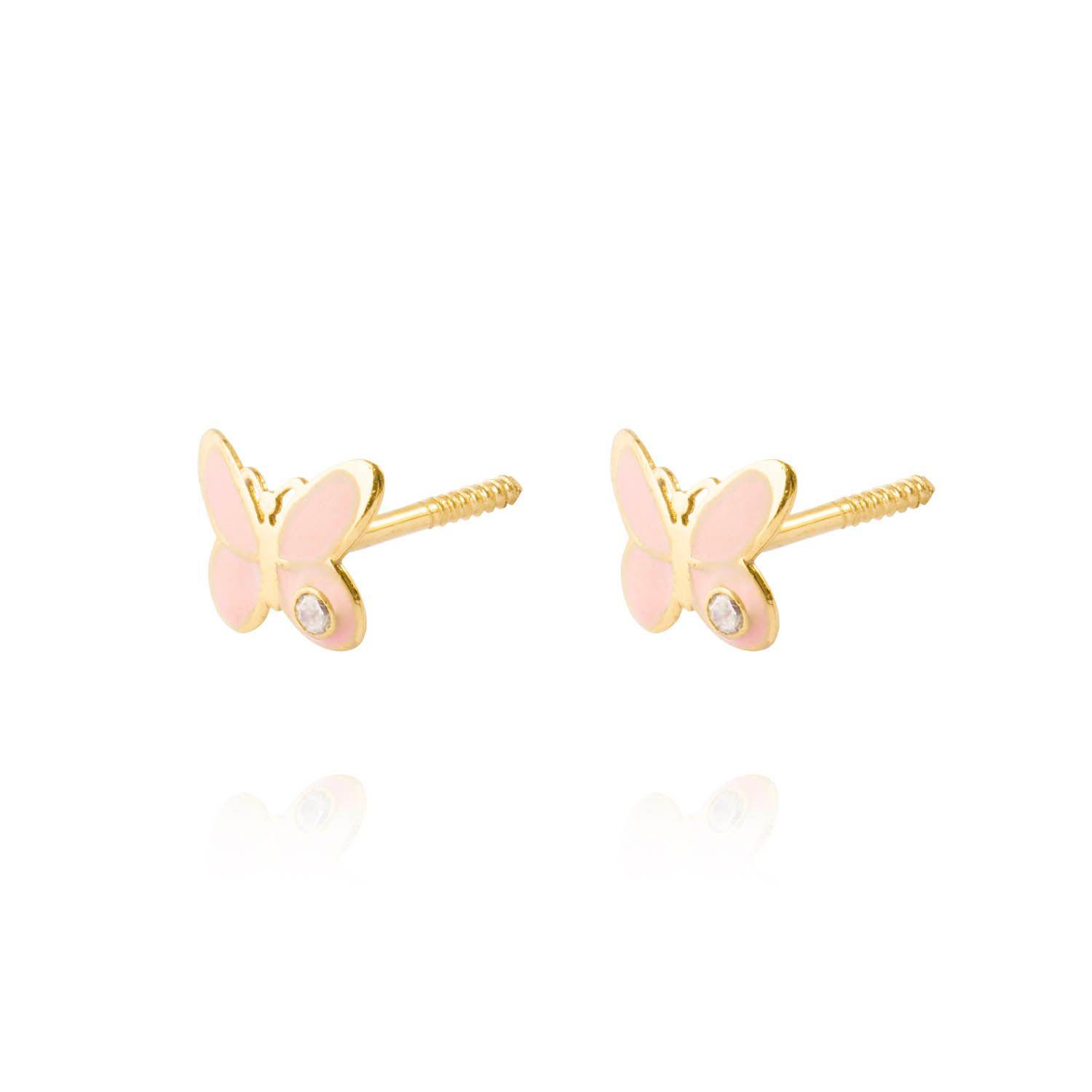 Aros de Oro 18kt Mariposa Circonita Esmaltada-1