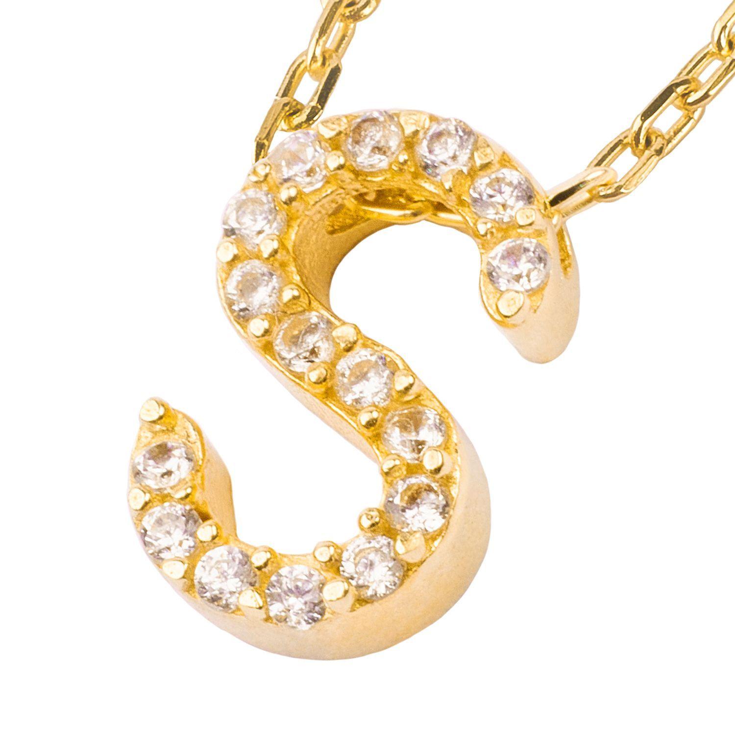 Collar de Plata Esterlina 925 Letra S Circon Bañado en Oro 18kt-2