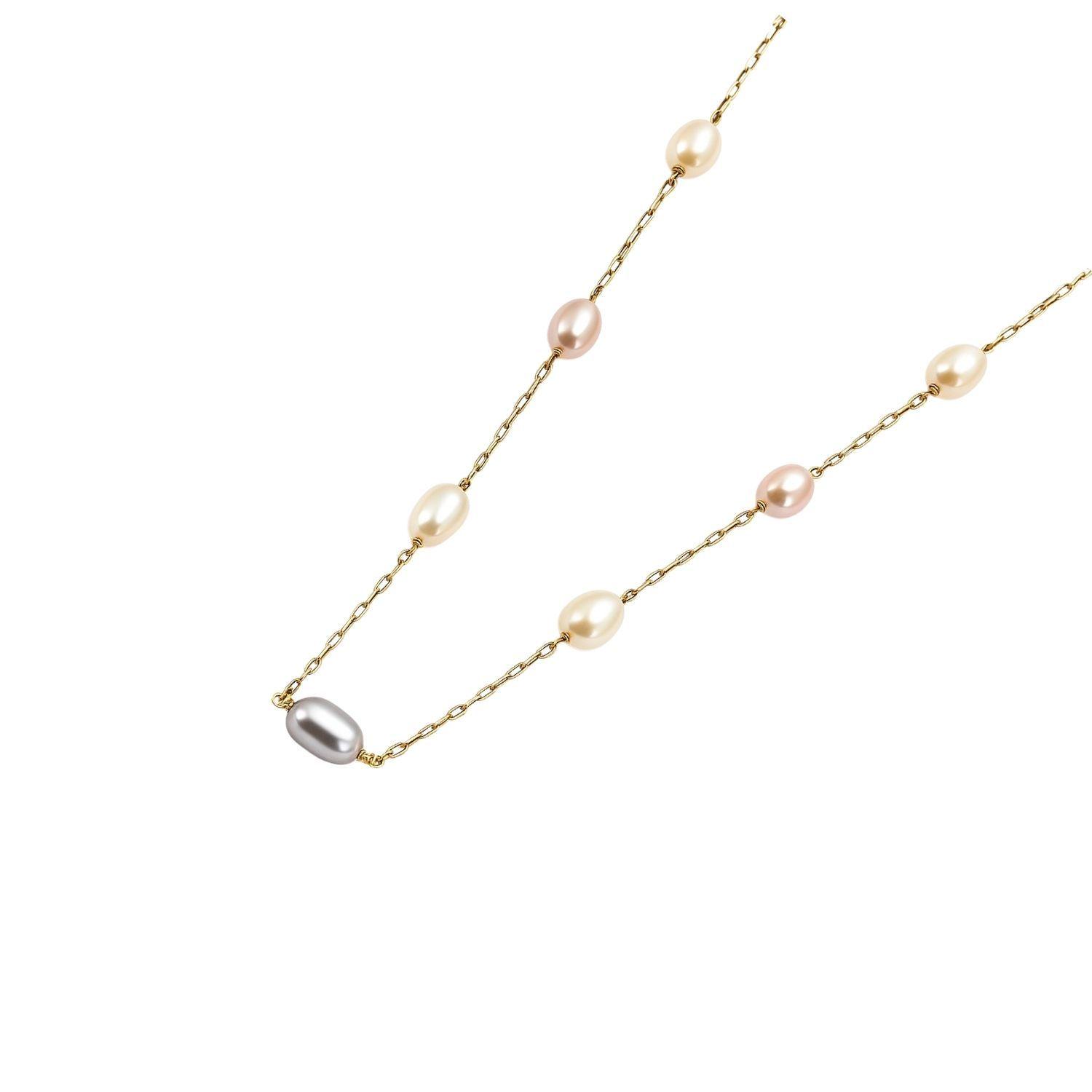 Collar Oro Amarillo 18kt Perlas Agua Dulce Tricolor-2