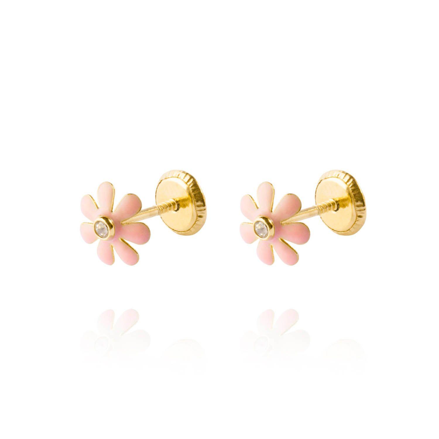 Aros de Oro 18kt Flor con Circón Esmaltada-0