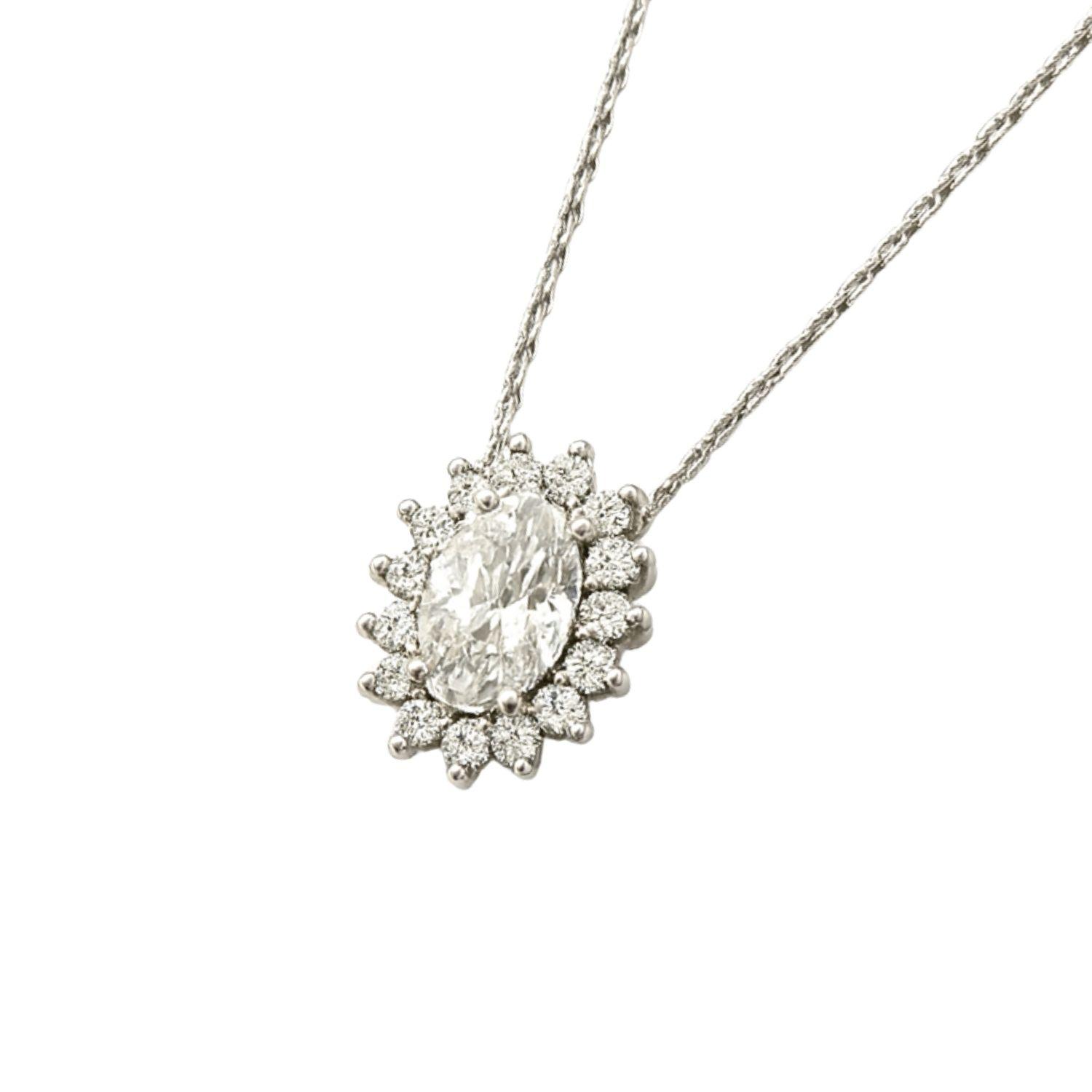 Collar Plata Esterlina 925 Roseta con Circonita Oval Central-2