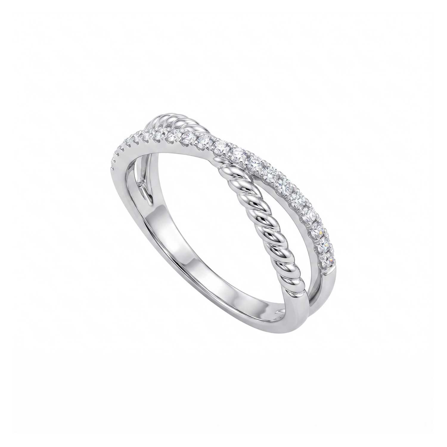 Anillo de Plata Esterlina 925 Medio Circon Entrelazado-1