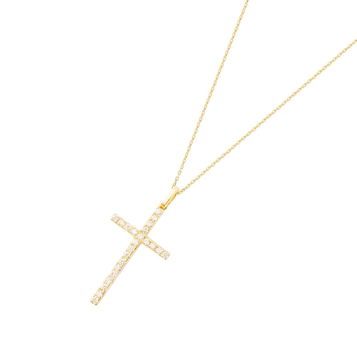 Collar Oro Blanco 18kt Cruz Diamantes de 22 Pts-0