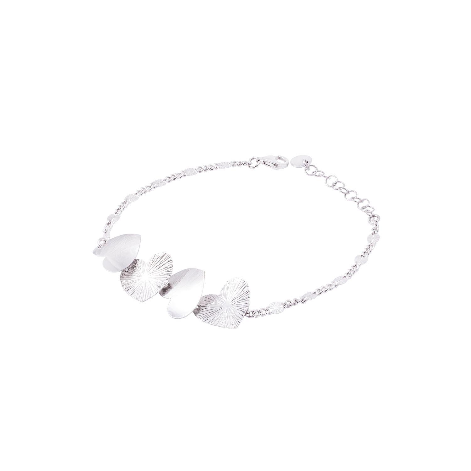 Pulsera de Plata Esterlina 925 Cuatro Corazones Unidos-2