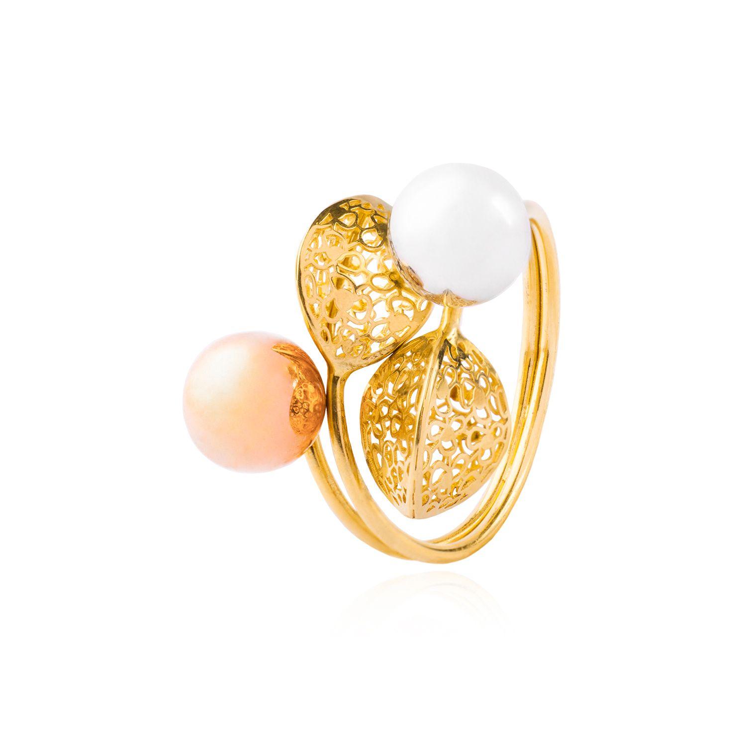 Anillo Oro Tricolor 18kt Hojas Caladas-0