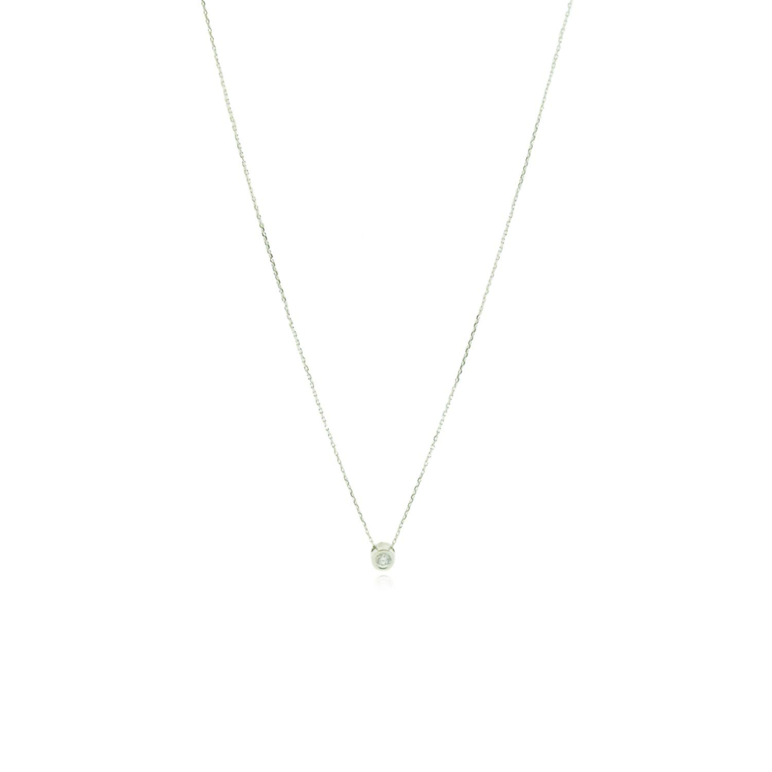Collar de Oro Blanco 18kt Punto de Luz Diamante 6pts Corte Brillante-0