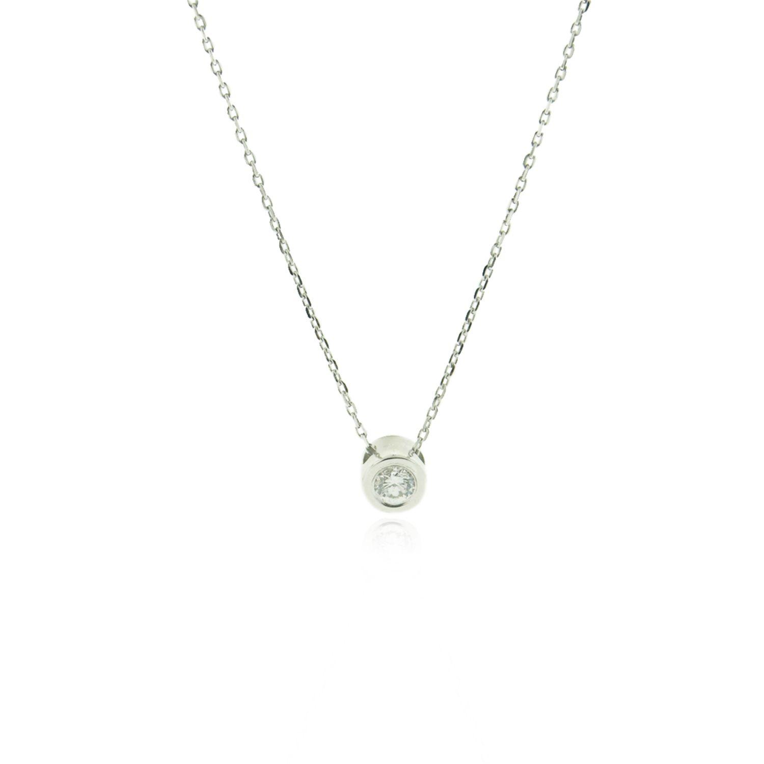 Collar de Oro Blanco 18kt Punto de Luz Diamante 6pts Corte Brillante-2
